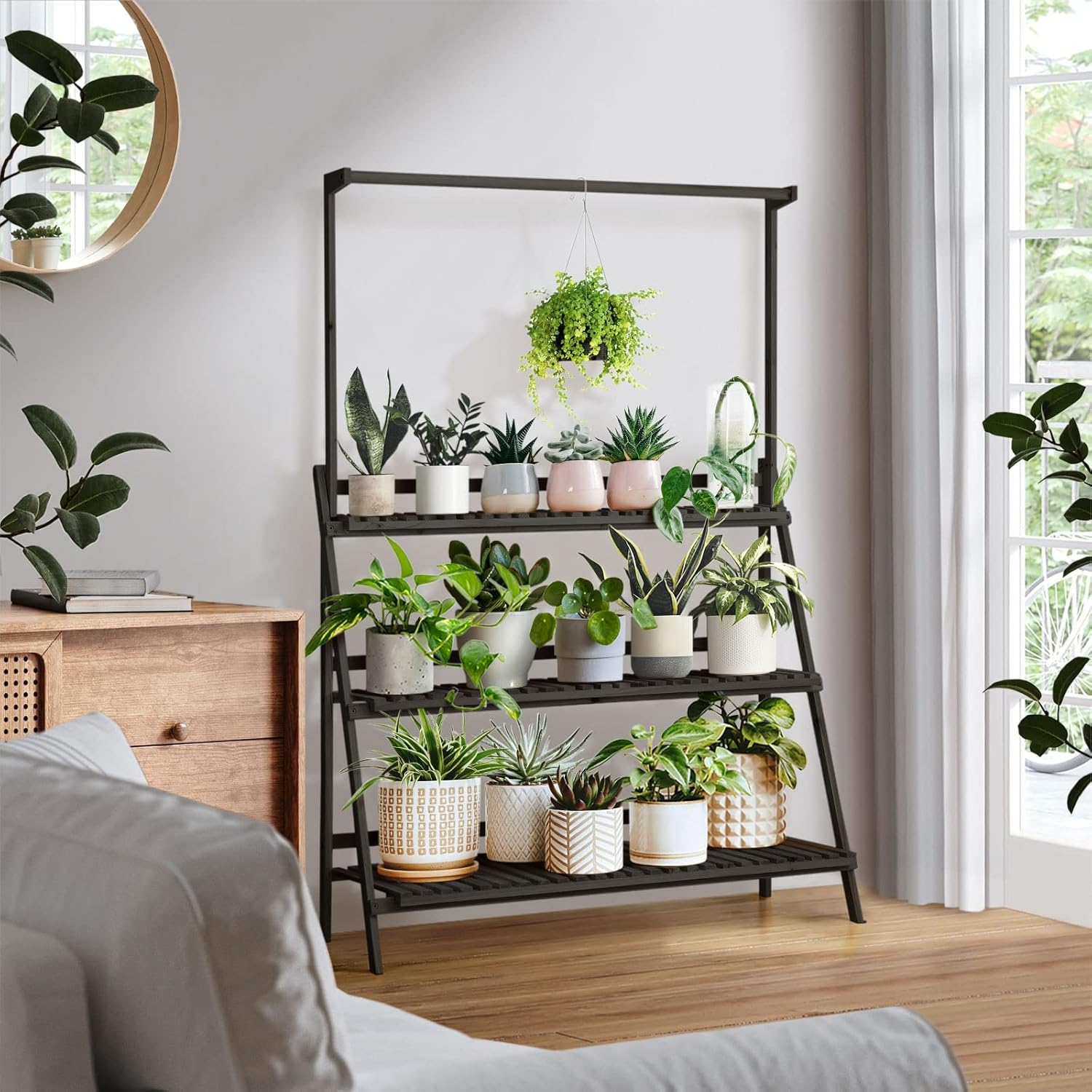 Livsip Plant Stand Indoor Outdoor with 3 Tier Rack and Wooden Frame Black image number 2