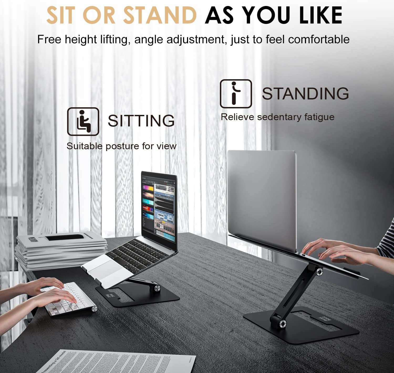 Foldable Laptop Stand, Minthouz Foldable Ventilated Aluminum Computer Riser with Heat-Emission Holes, Ergonomic Height Angle Adjustable Compatible with Macbook Pro/Air, All Laptops 10-17 Inch(Black) image number 6