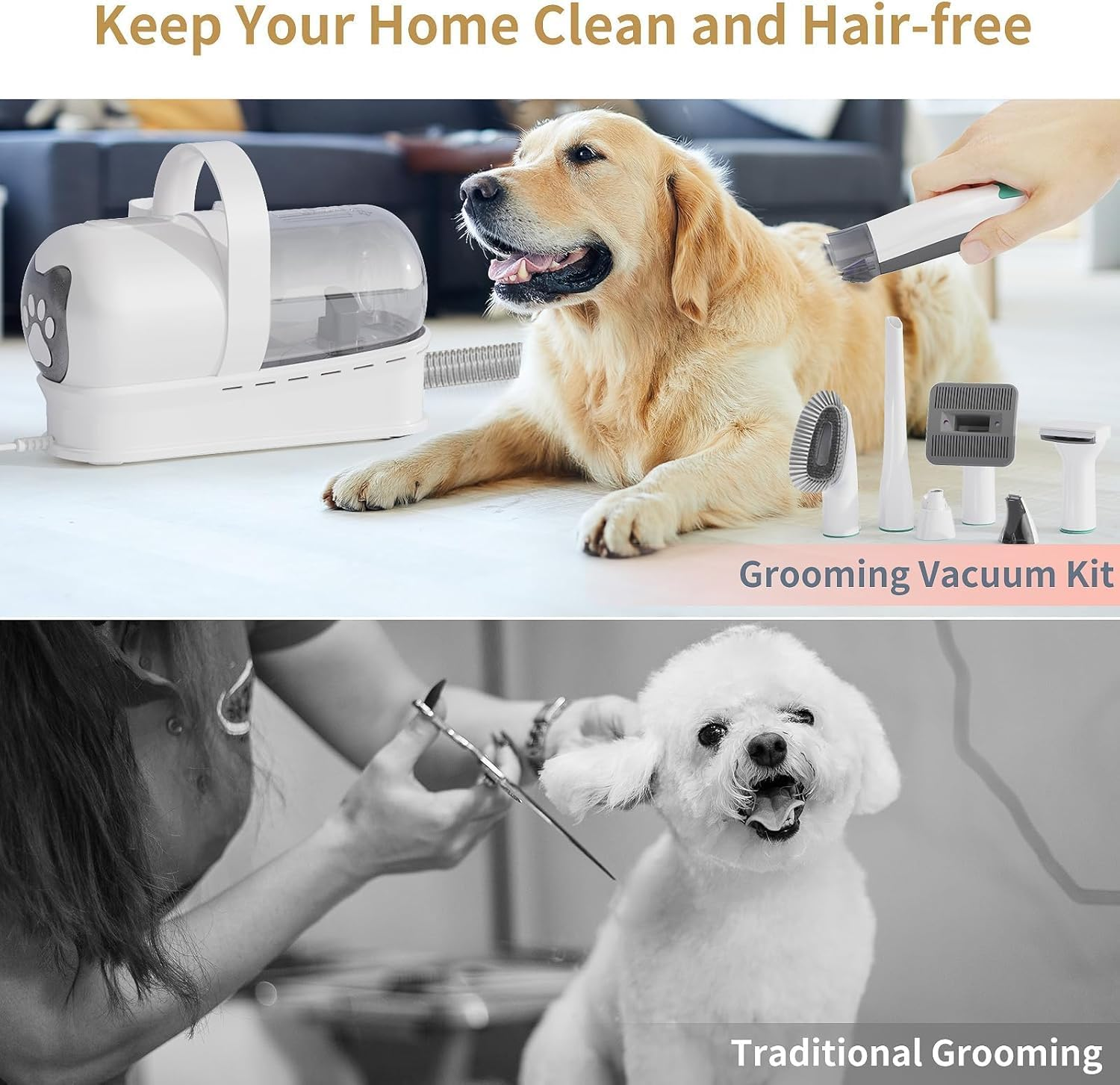 Homodoskey Dog Grooming Kit & Vacuum, Pet Clippers with 6 Pet Grooming Tools, Pet Grooming Vacuum for Dogs Cats Shedding Grooming image number 5