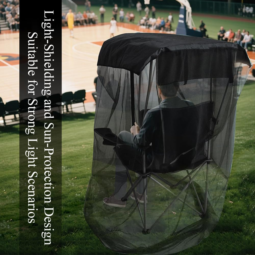 Outdoor Mosquito Net, Fishing Courtyard Garden Mosquito Net with Awning, Waterproof, Foldable, for Outdoor Fishing, Camping Chairs, and Beaches, Chair Not Included (Black)