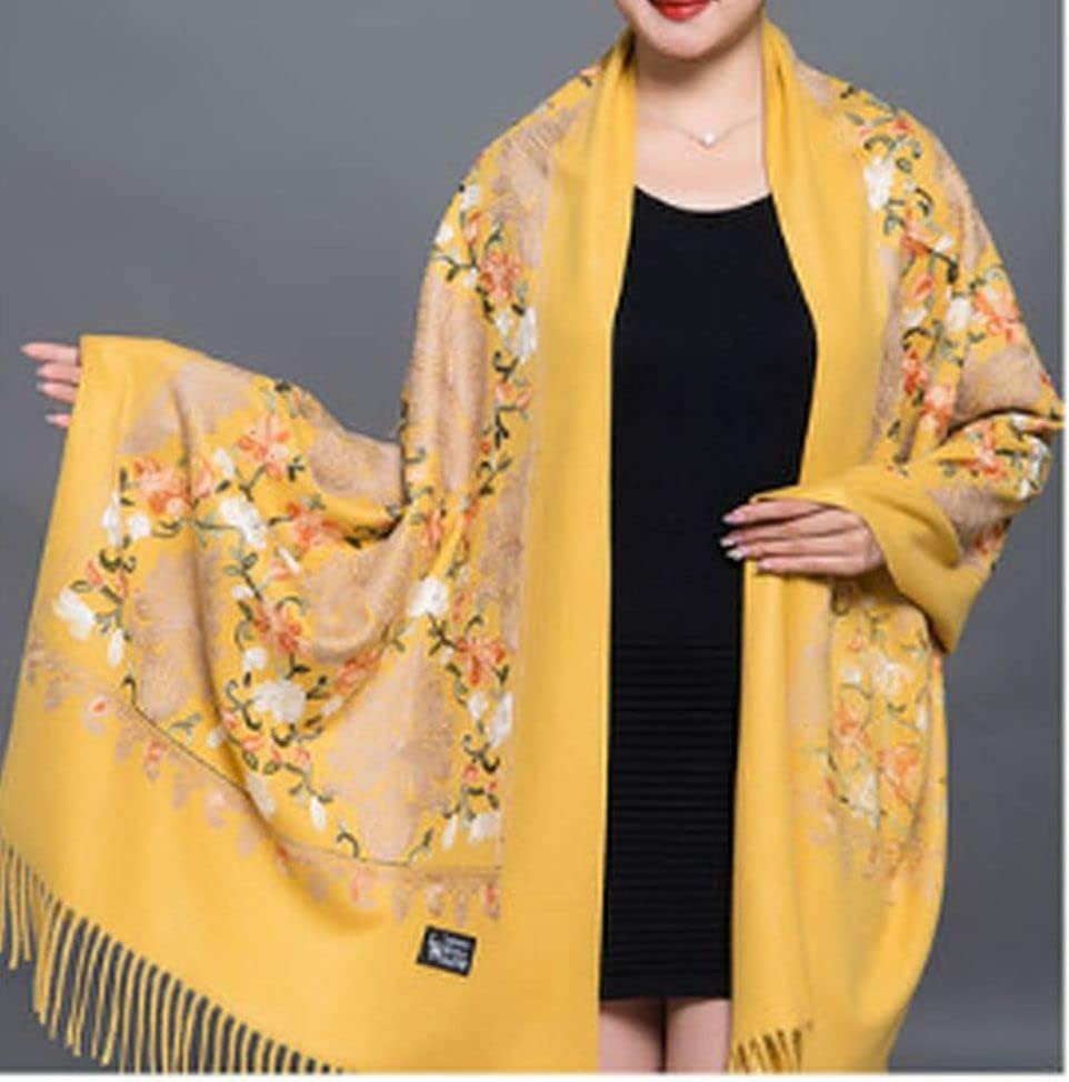 GFM&reg; Embroidered Cashmere Texture Wool Pashmina Shawl - Autumn-Winter - Valentine'S Mother;S Day Christmas (EMBSHL-A)