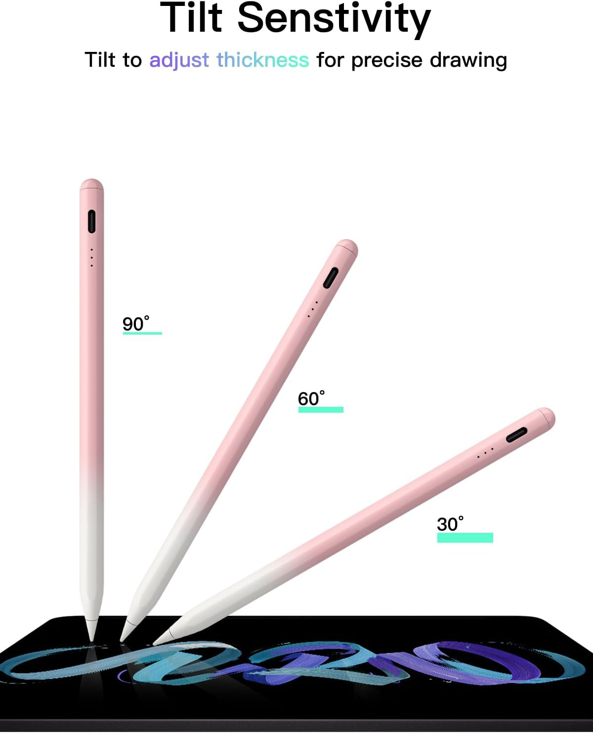Stylus Pen for Ipad 2018-2025, USB-C Fast Charging Pencil, Pixel-Perfect Tilt Sensitivity for Ipad 11/10/9/8/7/6/A16, Ipad Mini 7/6/5, Ipad Air M3/M2 11"/13"/5/4/3, Ipad Pro M4 13"/12.9&Prime;/11&Prime; (Pink) image number 5
