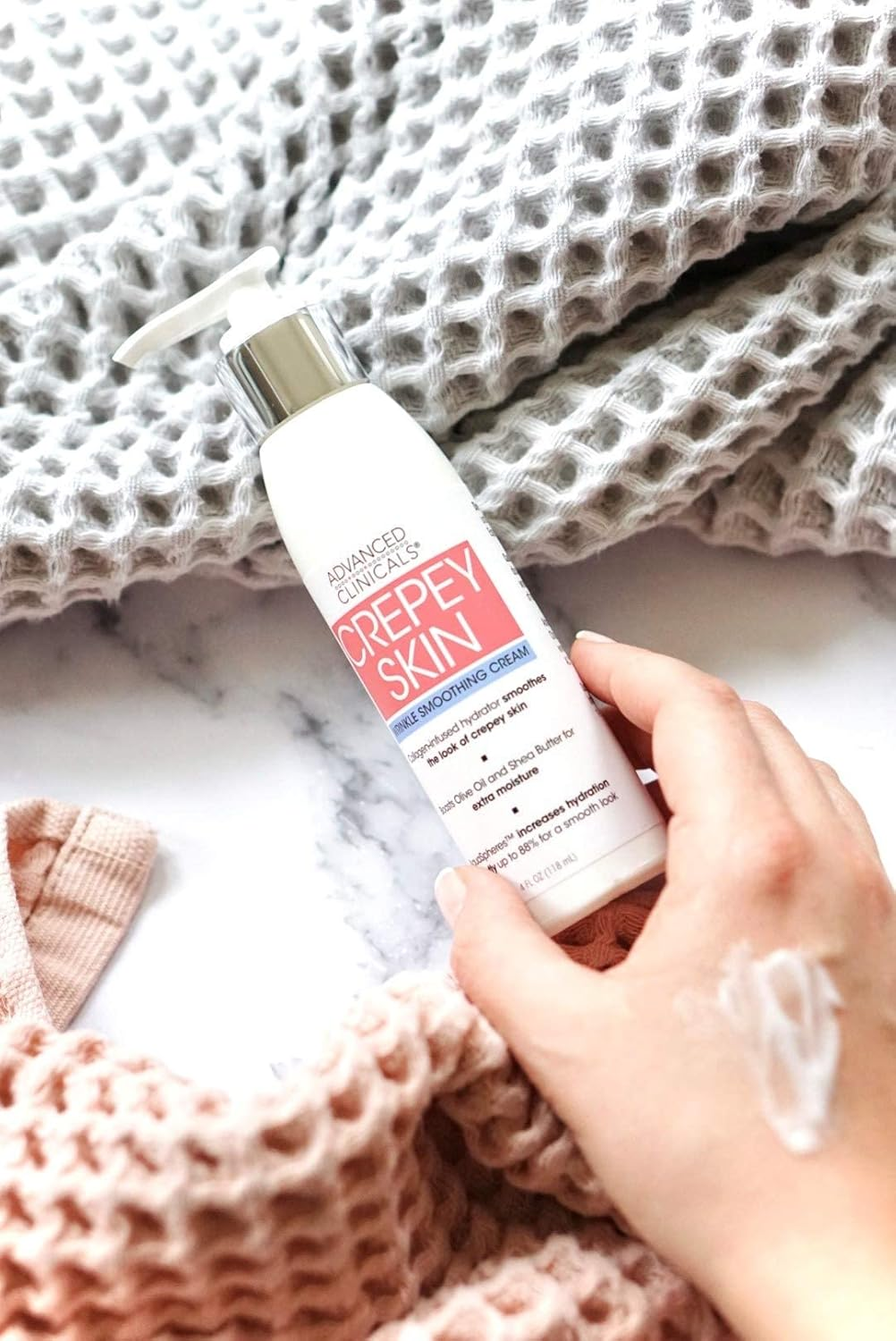 Advanced Clinicals Ac Crepey Skin Wrinkle Smoothing Cream for Body, Neck, Decollete. Anti-Aging Cream with Collagen, Shea Butter, and Hyaluronic Acid. Large 4Oz Bottle with Pump. (4 Oz)