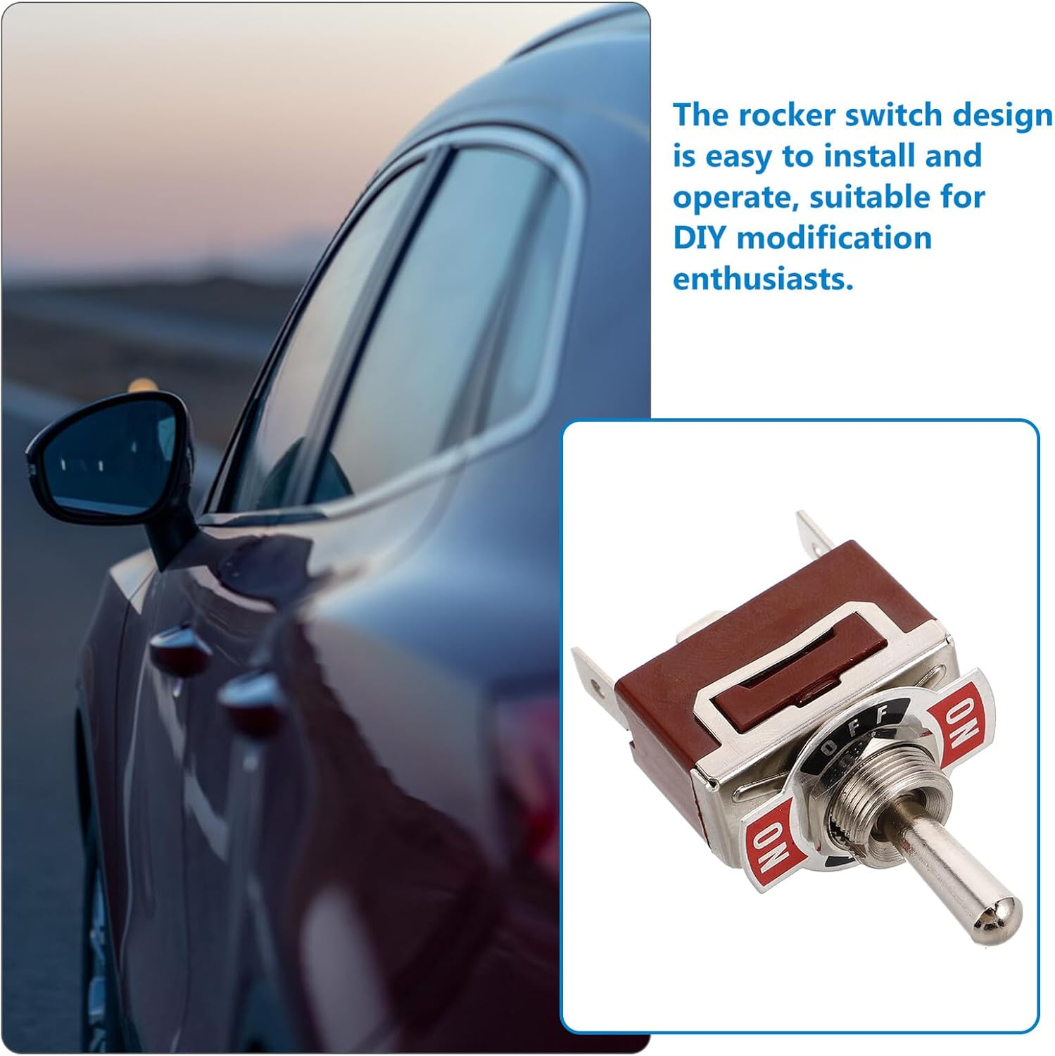 Abaodam 4 Sets 3-Pin Automotive Momentary Toggle Switches with Waterproof Caps, 3-Way On-Off-On Rocker Marine Switch Replacement for Cars and Boats Accessories image number 1