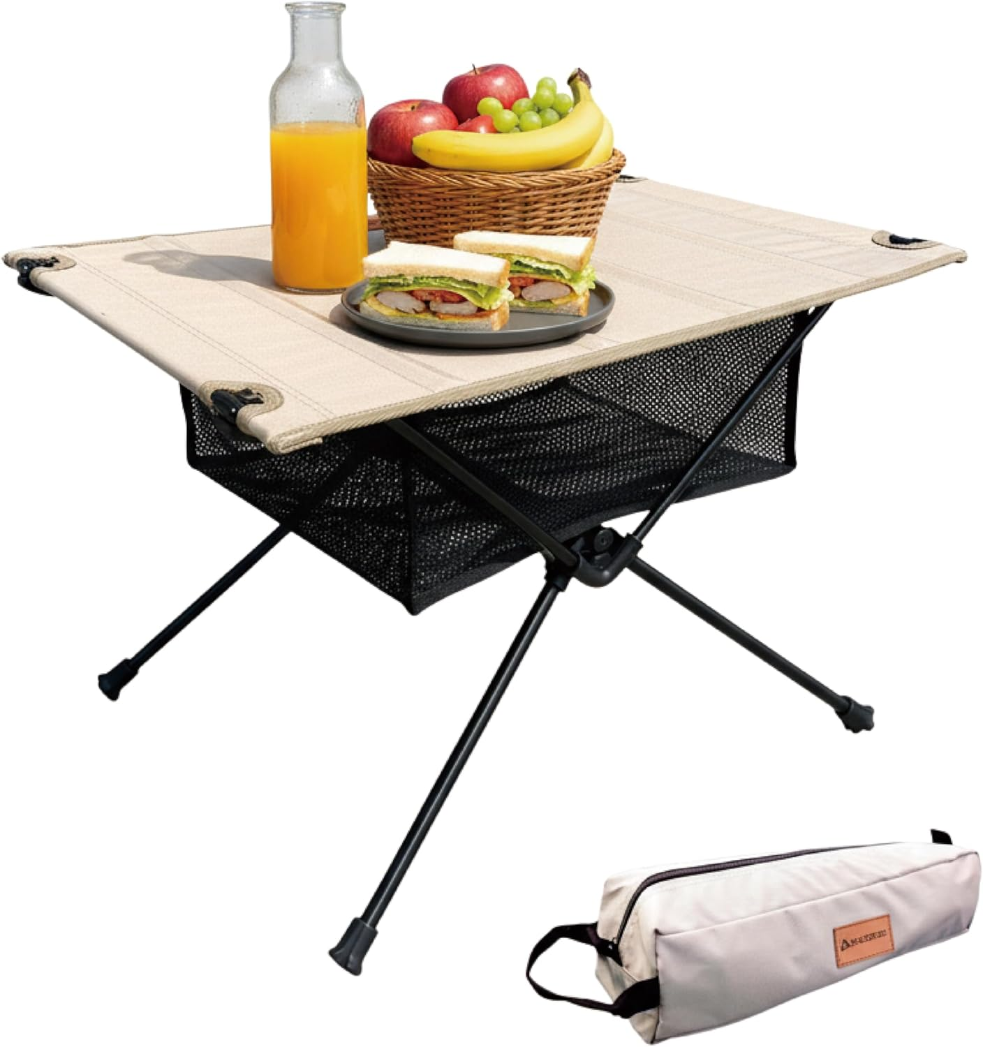 Ultralight Backpacking Table - Collapsible Camping Table with Storage Mesh for Camping Gear, Hiking Table and Mountaineering Table, Camp Table for Accessories and Outdoor Travel (Brown)