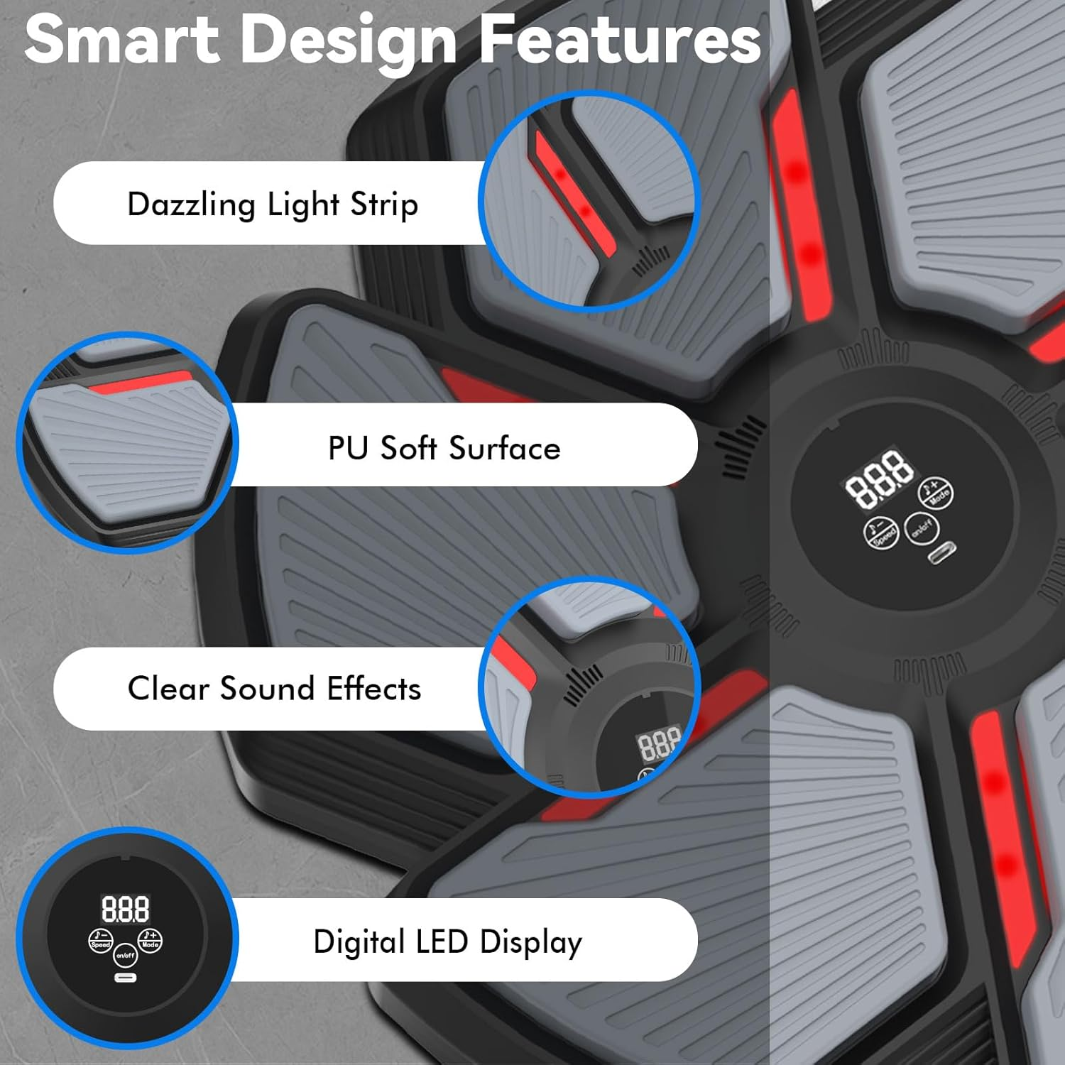 Music Boxing Machine Wall Mounted, Bluetooth Punching Trainer with LED Display, 9 Modes & 9 Speeds, Boxing Gloves Included, Music Punching Machine for Adults & Teens, Home Gym Reflex Workout Equipment image number 4