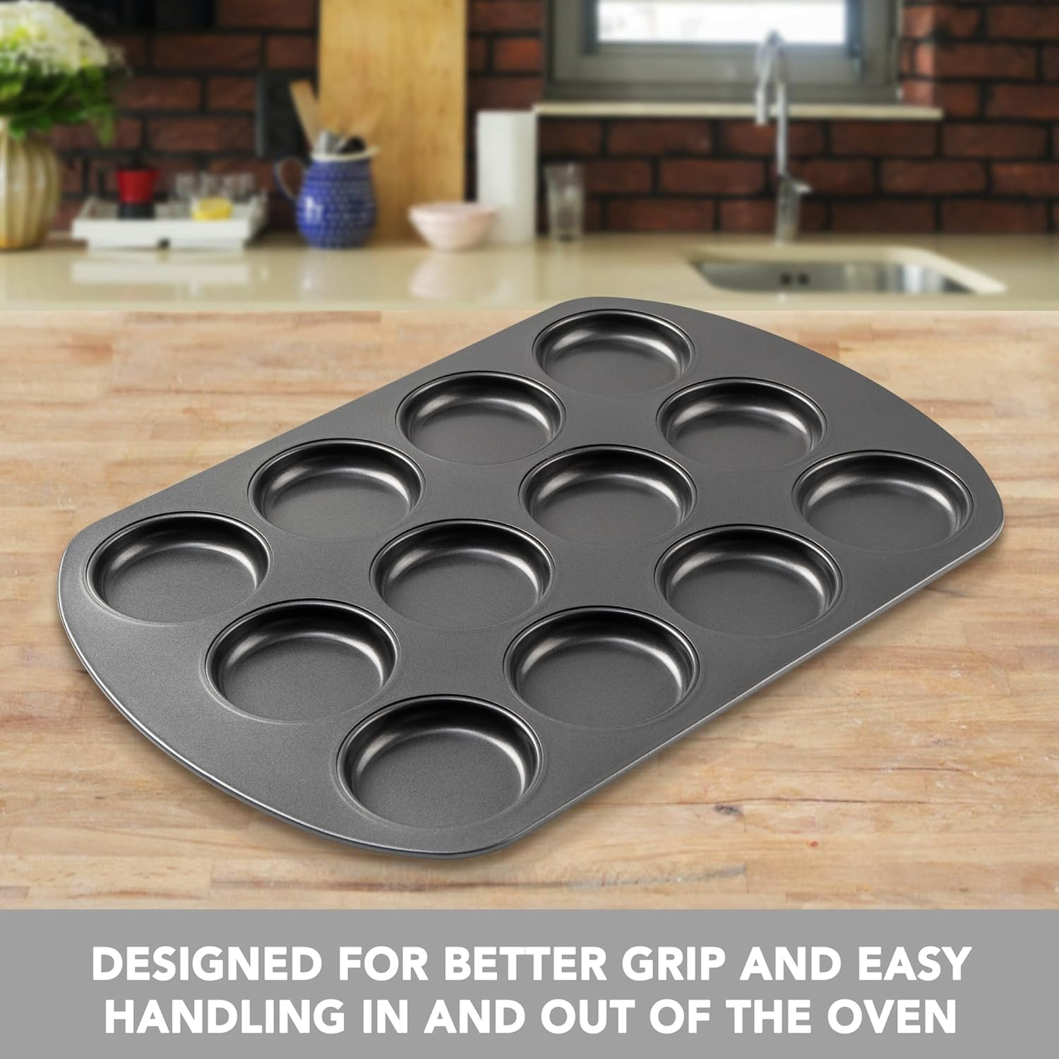 Tiawudi Muffin Top Pan, 12 Cavity Cupcake Pan, 3 Inch Nonstick Bakeware for Eggs, Cornbread, Cookies, Whoopie Pies and Yorkshire Pudding, Set of 2 image number 2