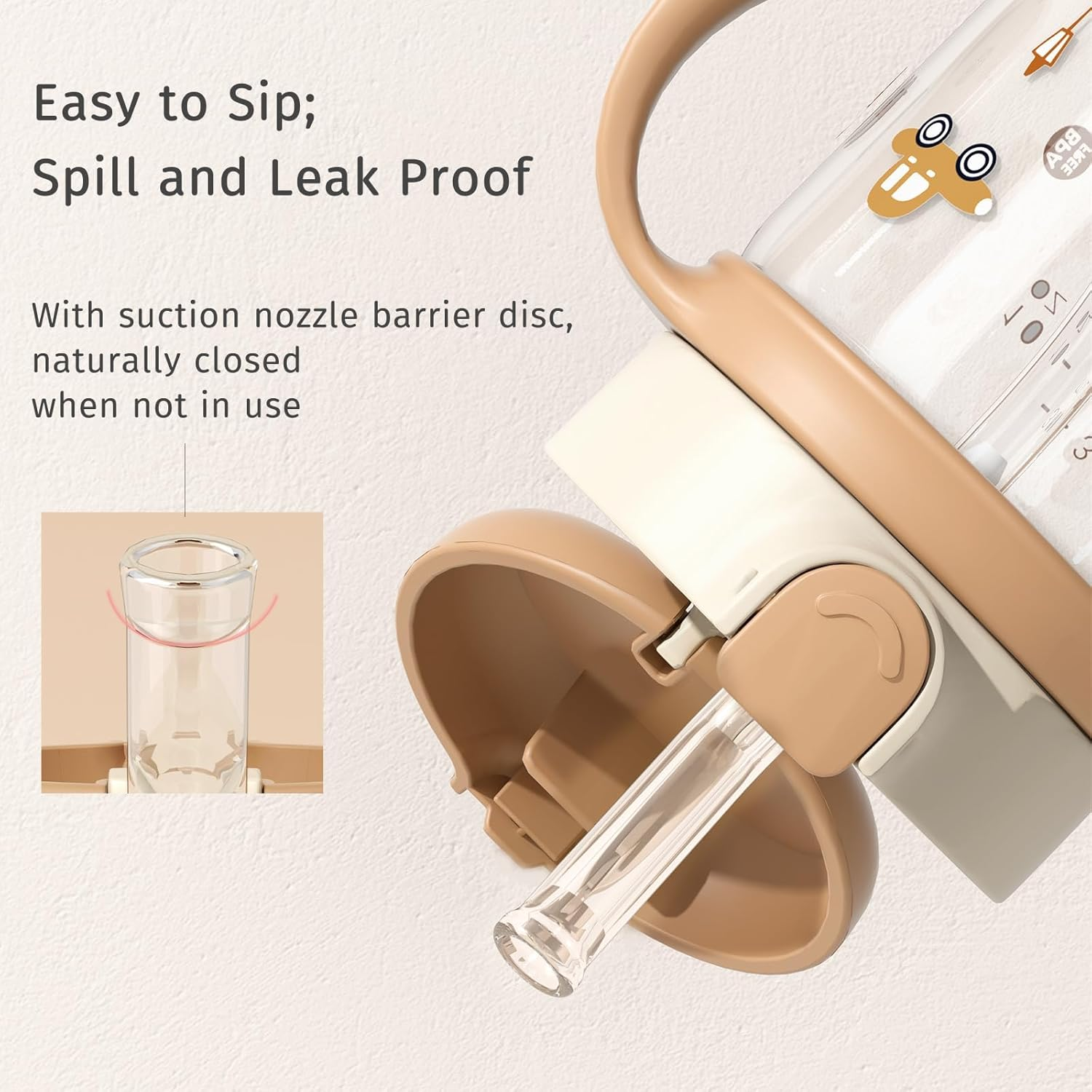 Evorie Tritan Spill Proof Toddler Straw Sippy Cup, 10 Oz for Baby and Toddlers 1-3 Years Old, No Spill Straw Water Bottle with Removable Handles, Ideal for School, Bpa-Free, Choco Car (New) image number 1