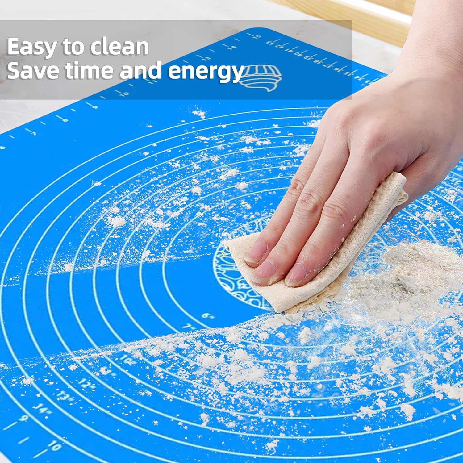 27.5Inx19.7In Non-Stick Silicone Baking Mat，Large Baking Pastry Mat，With Dough Scraper and Pastry Brushes (Blue) image number 3