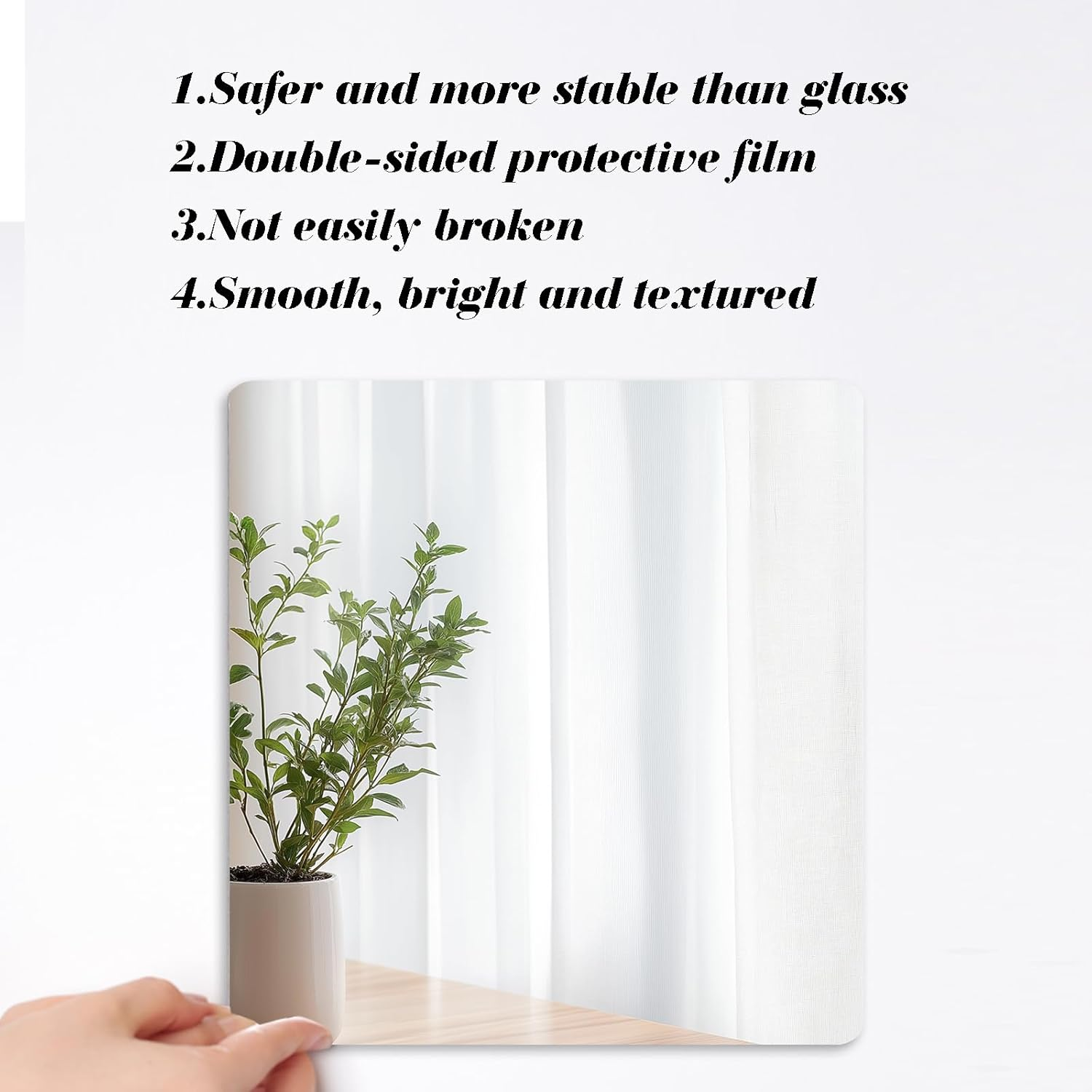 4Pcs School Shatter Proof Plastic Mirrors 8 X 8 Inch Self Adhesive Acrylic Mirror Wall Stickers Small Flexible Mirror Sheets round Corners Double Sided Protective Film Supply for Classroom image number 2