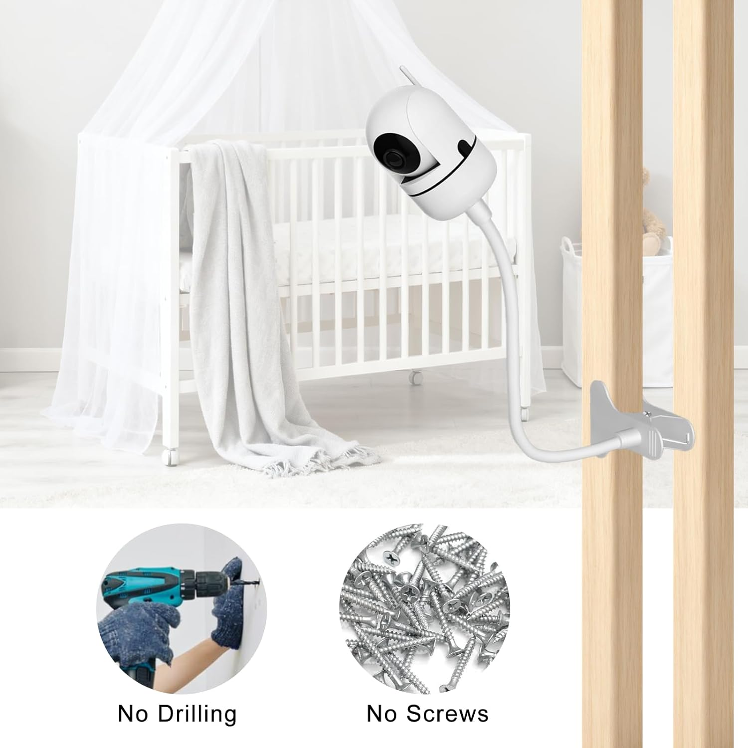 Vikobess Flexible Baby Monitor Mount, Universal Crib Baby Camera Holder Compatible with Infant Optics DXR-8 / DXR-8 Pro, Owlet Cam/Cam 2 / Duo 2, Nanit Pro, Arlo, Hellobaby, Motorola, Vtech & More image number 3