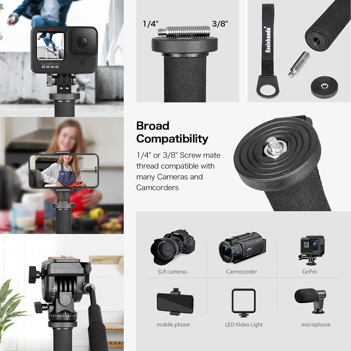 Koolehaoda Professional 65-Inch Camera Aluminium Monopod with Folding Three Feet Support Stand (K-288+A1 Base) image number 1