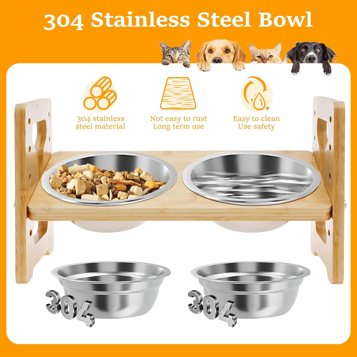 Elevated Dog Bowls, 5 Adjustable Heights Raised Dog Bowl Stand, Ranging from 2 Inches to 7.7 Inches, with 2 Stainless Steel Bowls and anti Slip Feet, for Small Medium Large Pets Dogs Cats image number 5