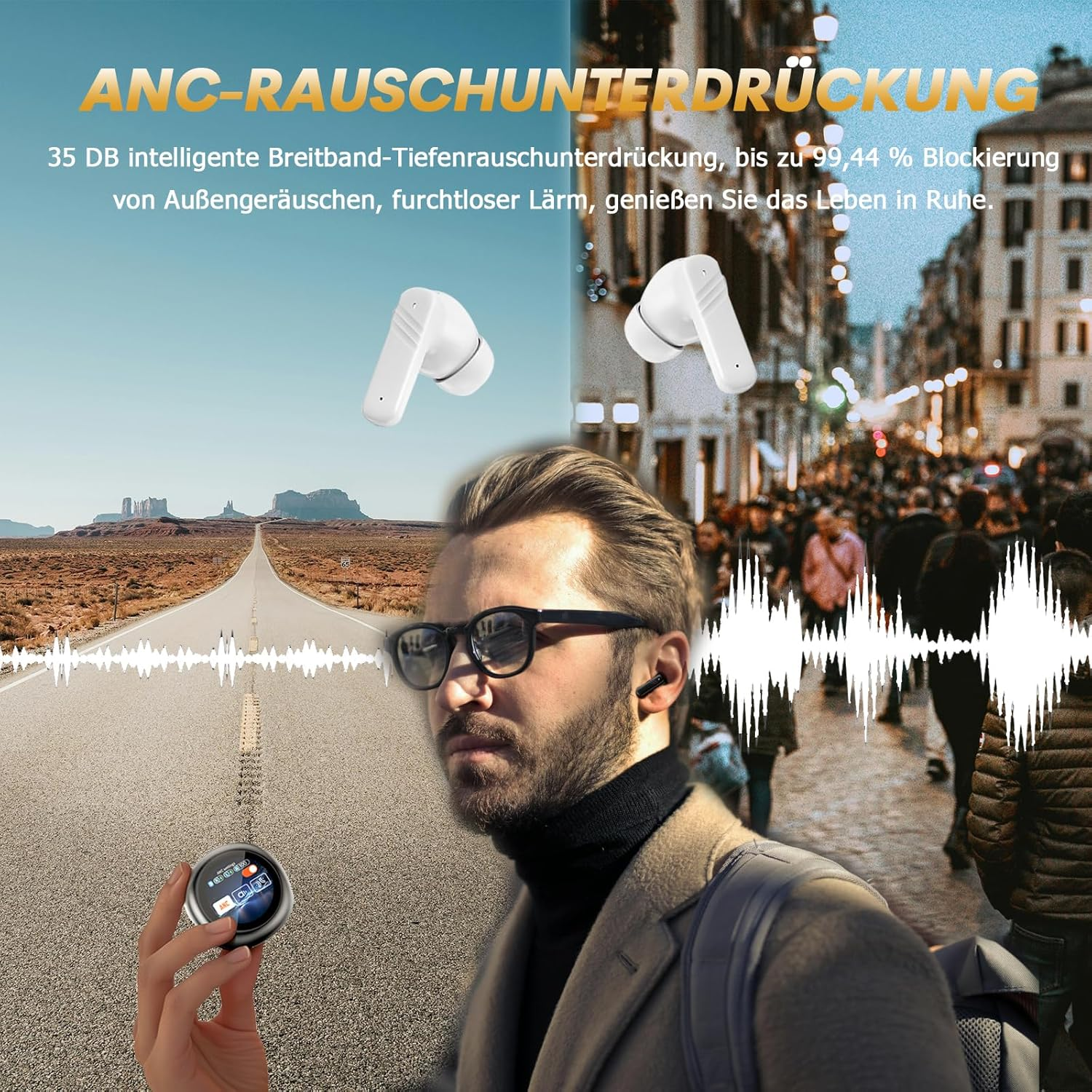 Xmenha LX30 Wireless Earbuds - White, In-Ear, ANC, Bluetooth 5.4, 4.5 Hours Playtime, Waterproof, Touch Control