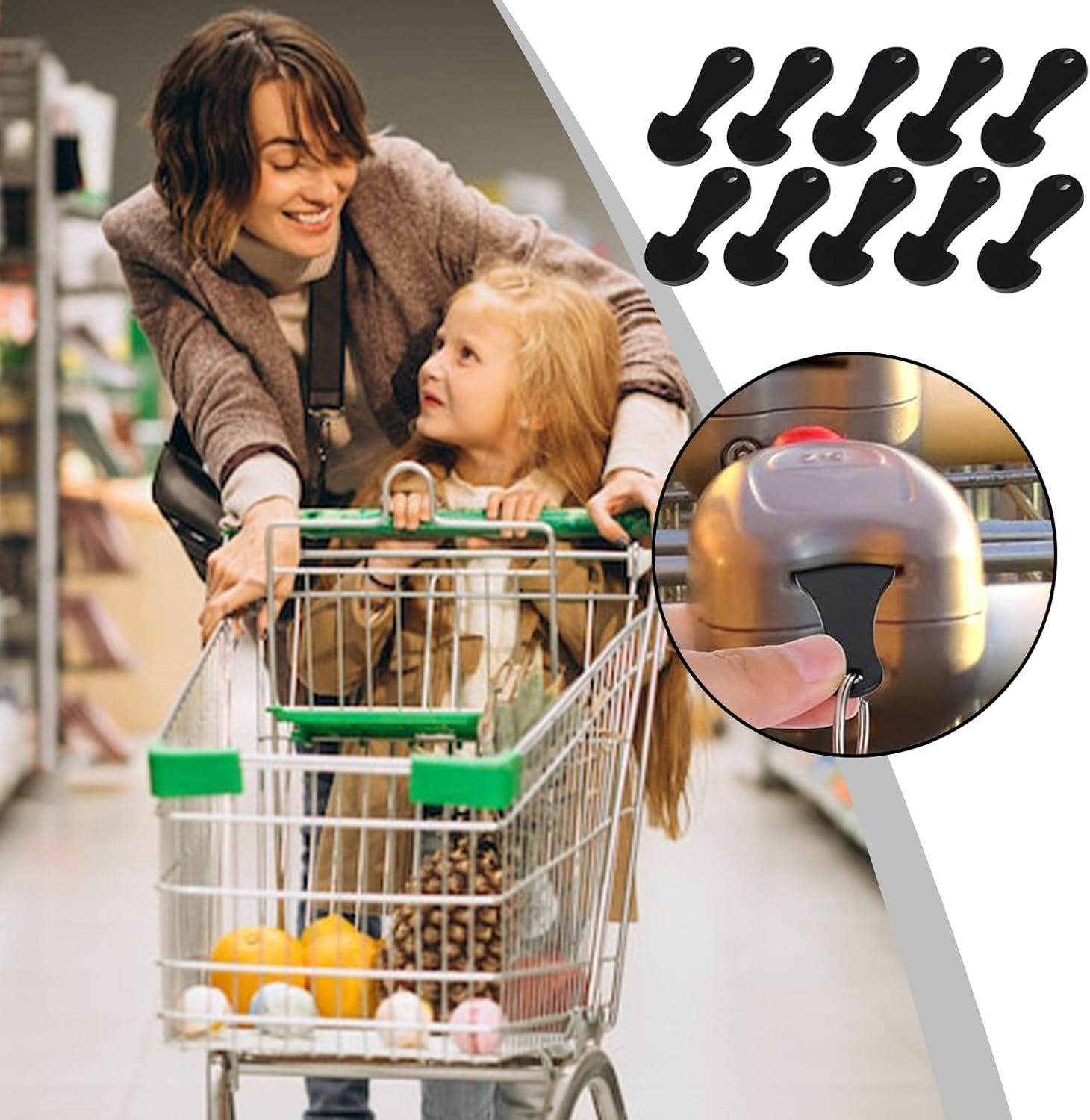10 Pcs Black Portable Shopping Trolley Tokens Master Key，Key Unlocker for Grocery Shopping Carts image number 5