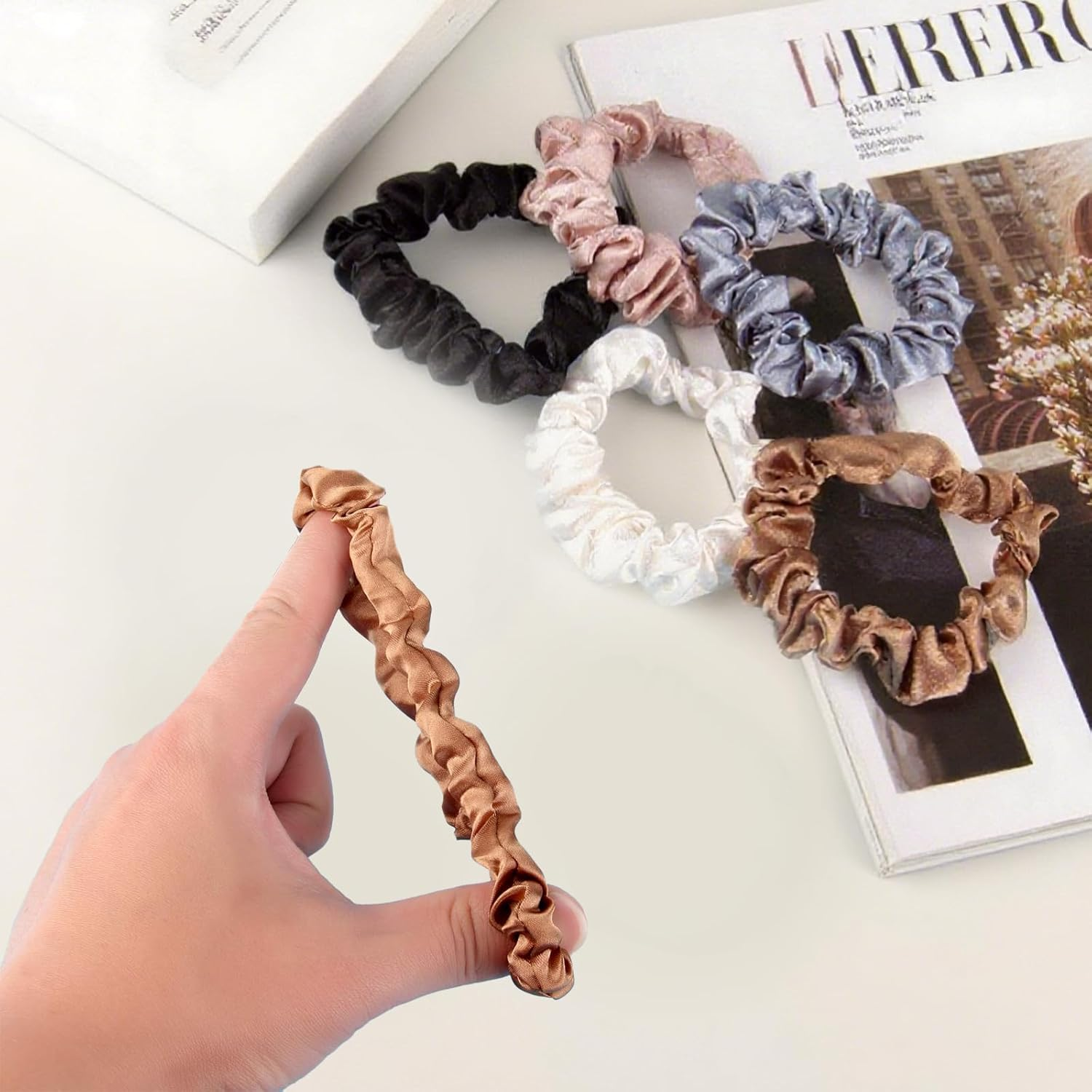 ONBPIY 12Pcs Silk Scrunchie Hair Ties Hair Accessories Silk Hair Ties Scrunchies Set for Women Girls Elastic Ponytail Holder