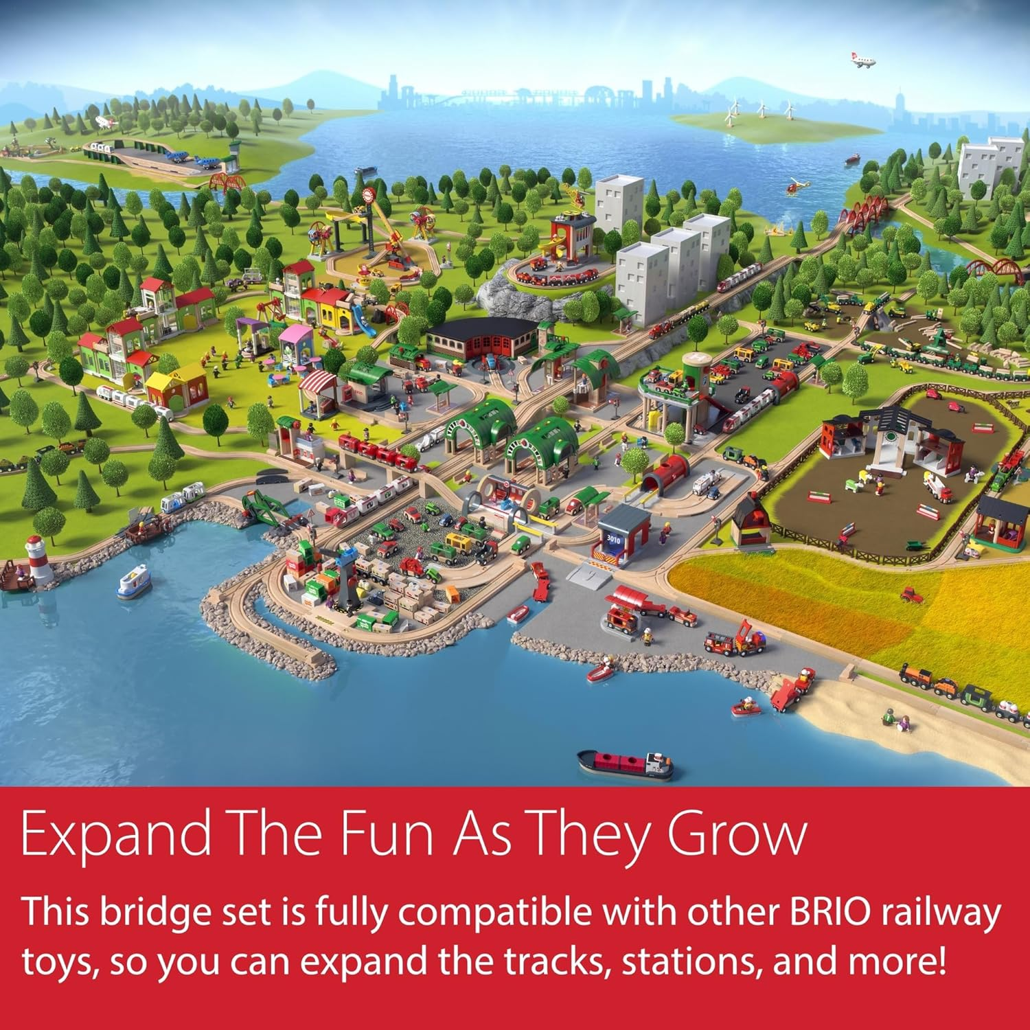 BRIO World 33683 Double Suspension Bridge - Fsc-Certified Wooden Train Track Bridge Compatible with All BRIO Railway Sets, 5-Piece Set for Toddlers Ages 3 & Up image number 5