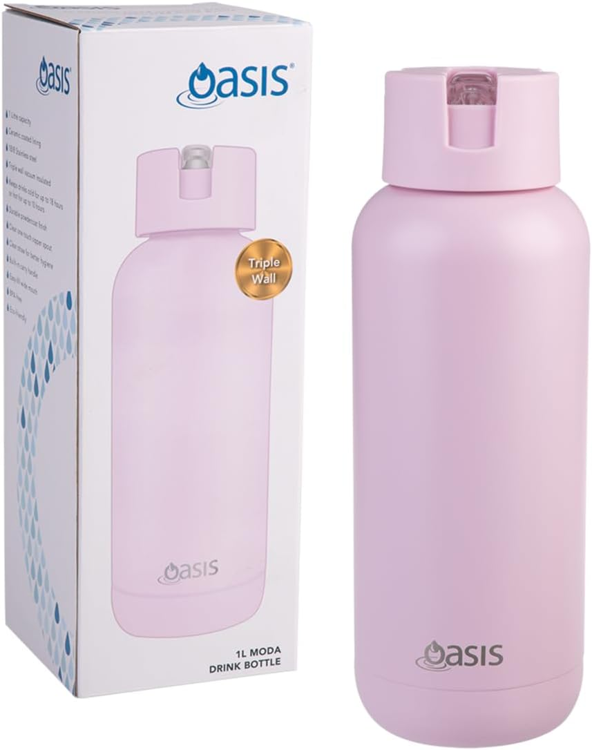 Oasis 1L Stainless Steel Ceramic "Moda" Triple Wall Ins. Drink Bottle Pink Lemonade 8868PLE image number 5
