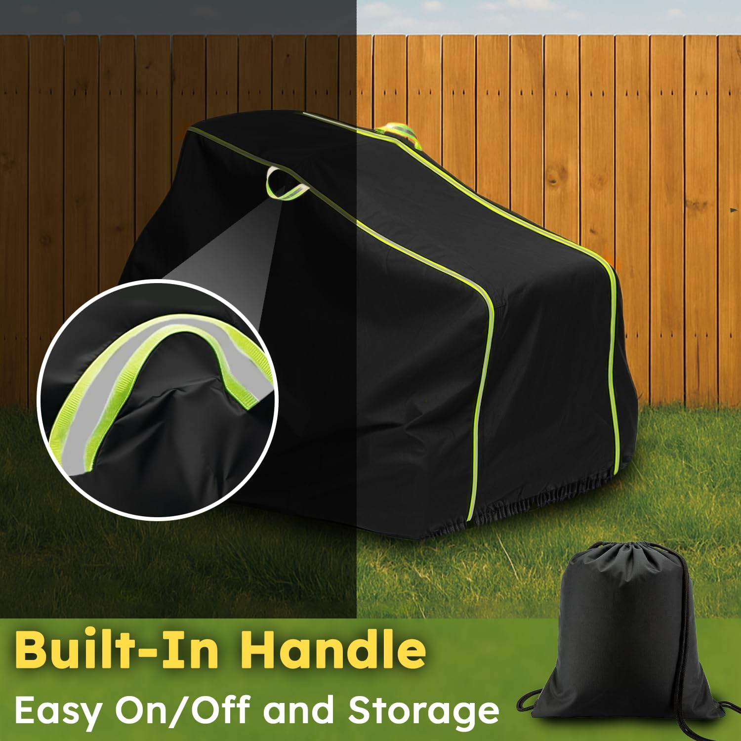 Heavy Duty Ride-On Lawn Mower Cover Waterproof 600D Oxford &ndash; Outdoor Tractor Cover with Elastic Hem, Straps, Reflective Strips, Fits 183&times;137&times;117Cm for Sit-On Mowers and Garden Tractors image number 2