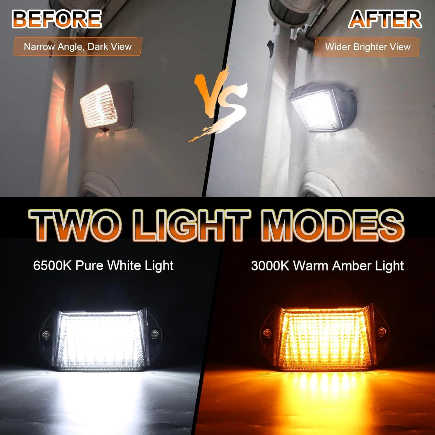 PXPART Led Exterior Light 12V Aluminum RV LED Porch Light with Dual Color White/Amber for Motorhome Caravan Campervan Trailers image number 3