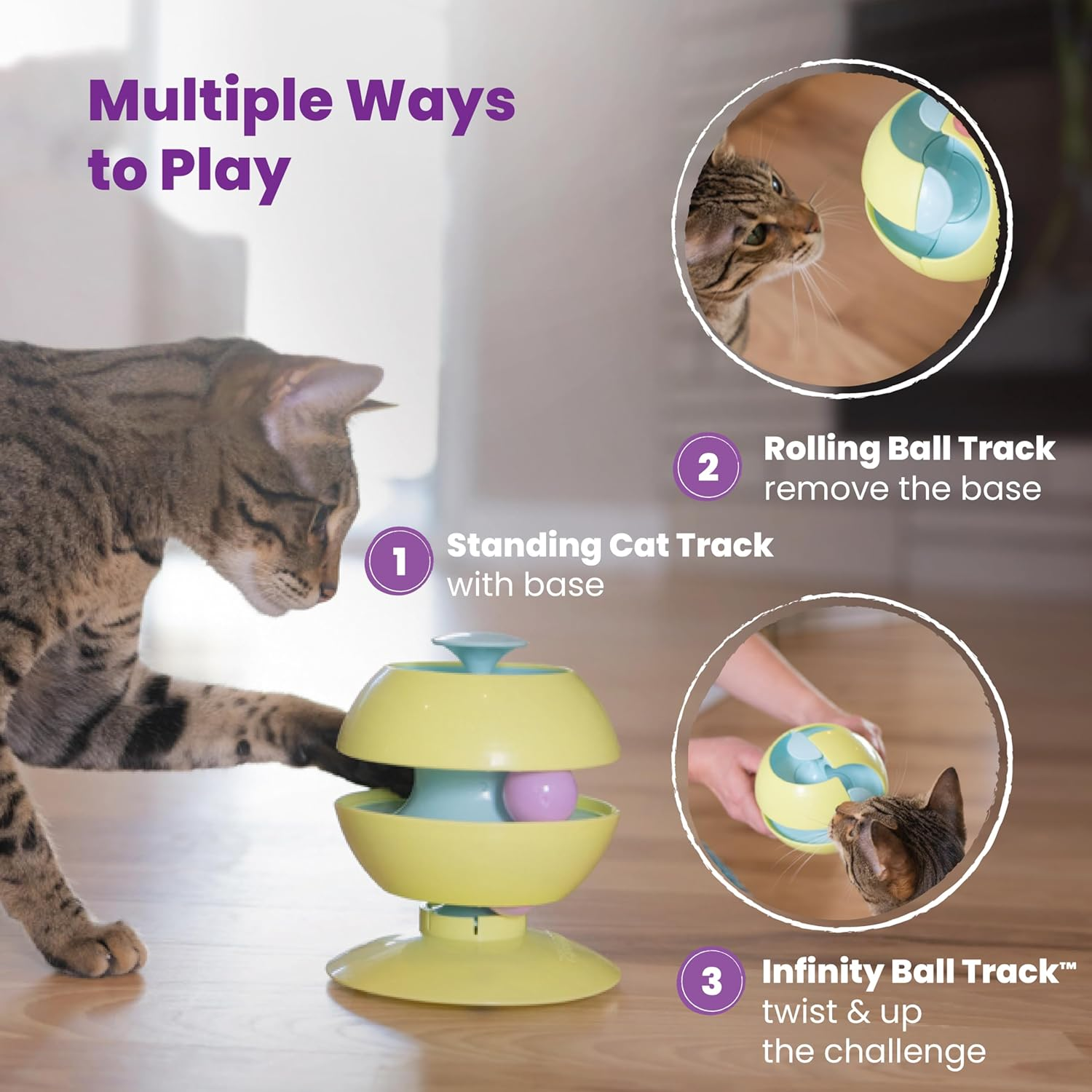 Catstages Twist-A-Ball 3-In-1 Convertible Cat Track Toy, Rolling Ball Toy for Indoor Cats, Green image number 5