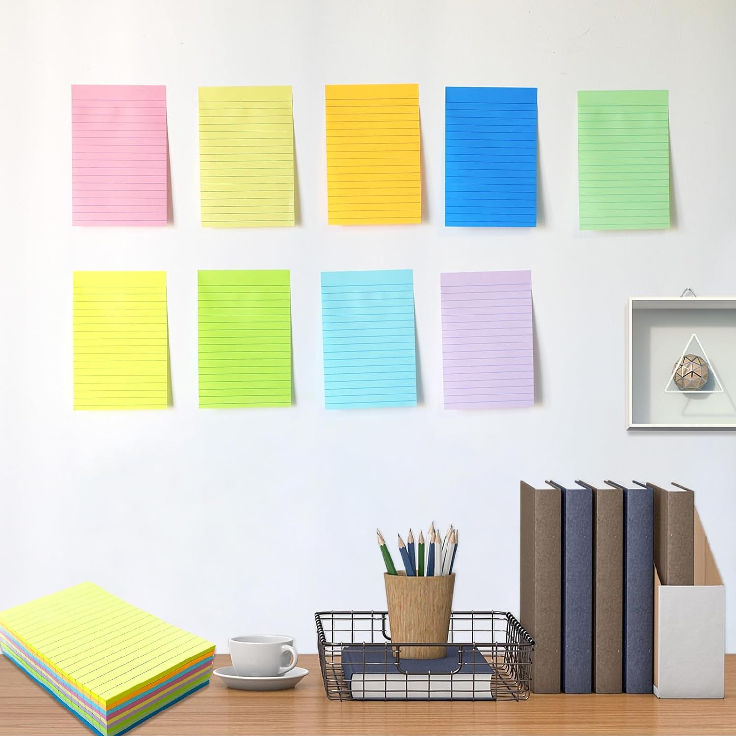 9 Pack Lined Sticky Notes 4X6, 9 Pastel Colors, 315 Sheets, Super Sticking Power, Office, Home, Notebook image number 3