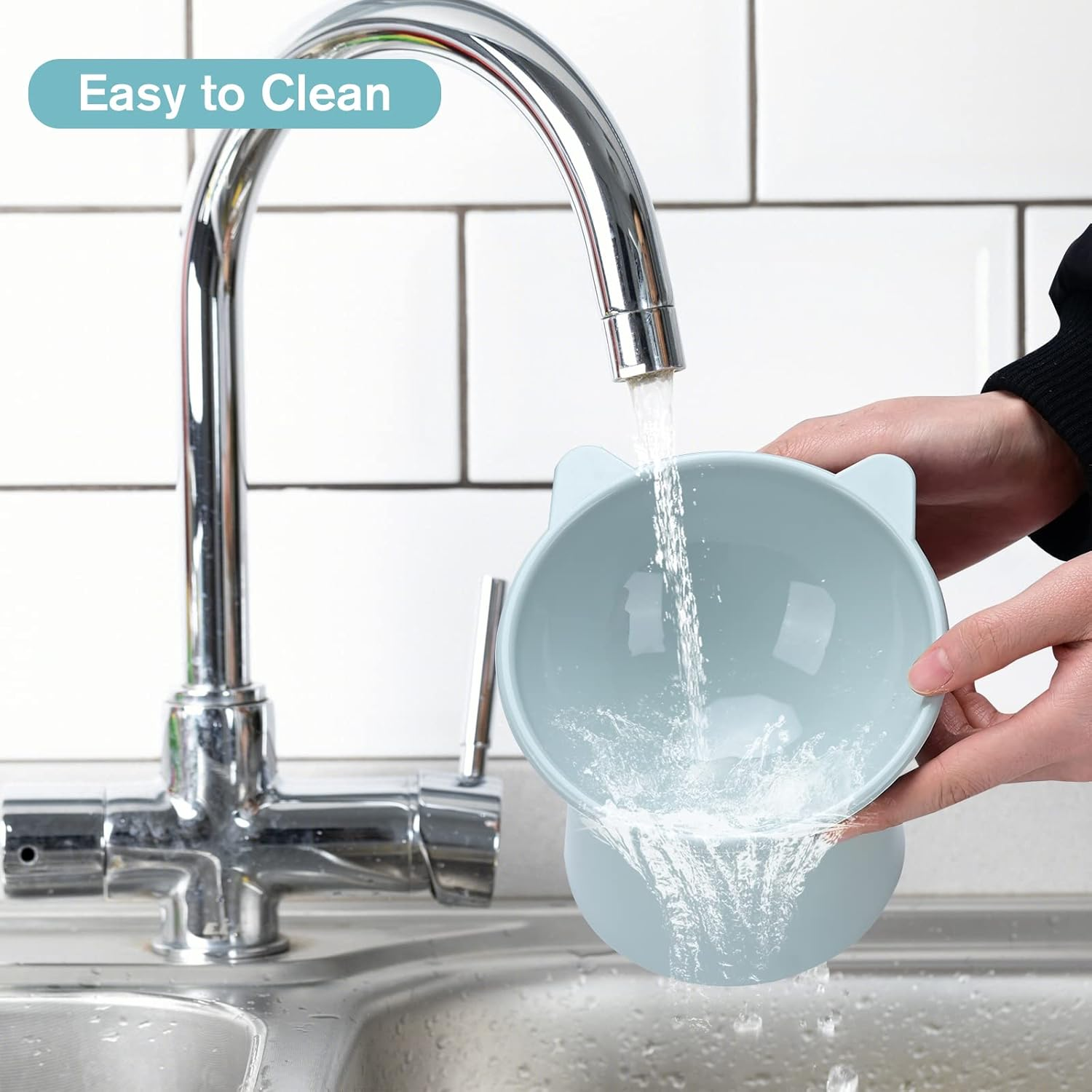 Raised Cat Bowl, Tilted Elevated Food Water Bowls, Cute Cat-Ear-Shaped Cat Feeding Bowls, Neck Protection 45&deg; Slanted Bowl for Dogs and Cats/86