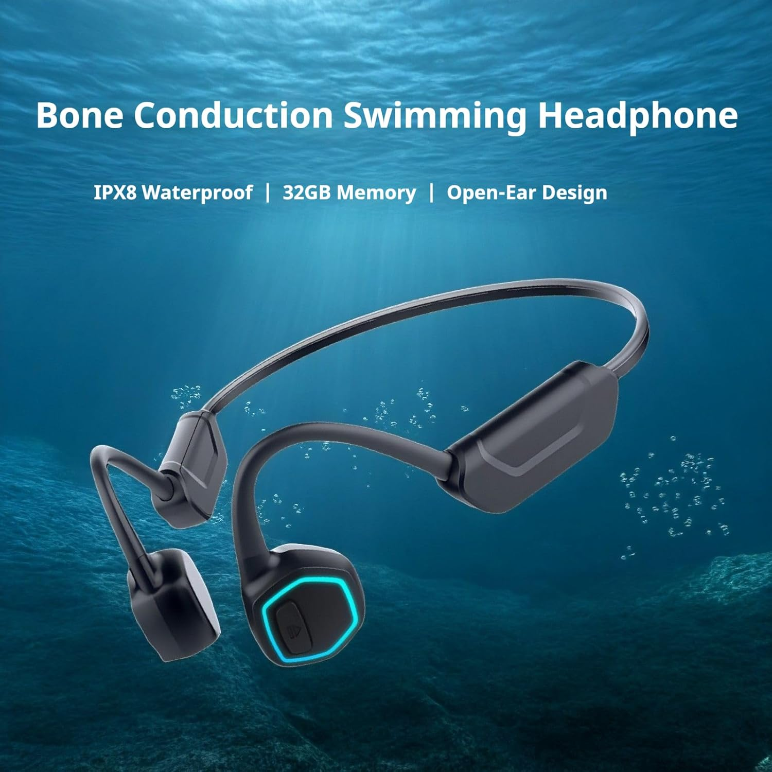 Bone Conduction Headphone, 32GB Memory Bluetooth Swimming Earphone with Luminous Breathing Lamp IPX8 Waterproof Headphone for Swimming, Running, Riding image number 2