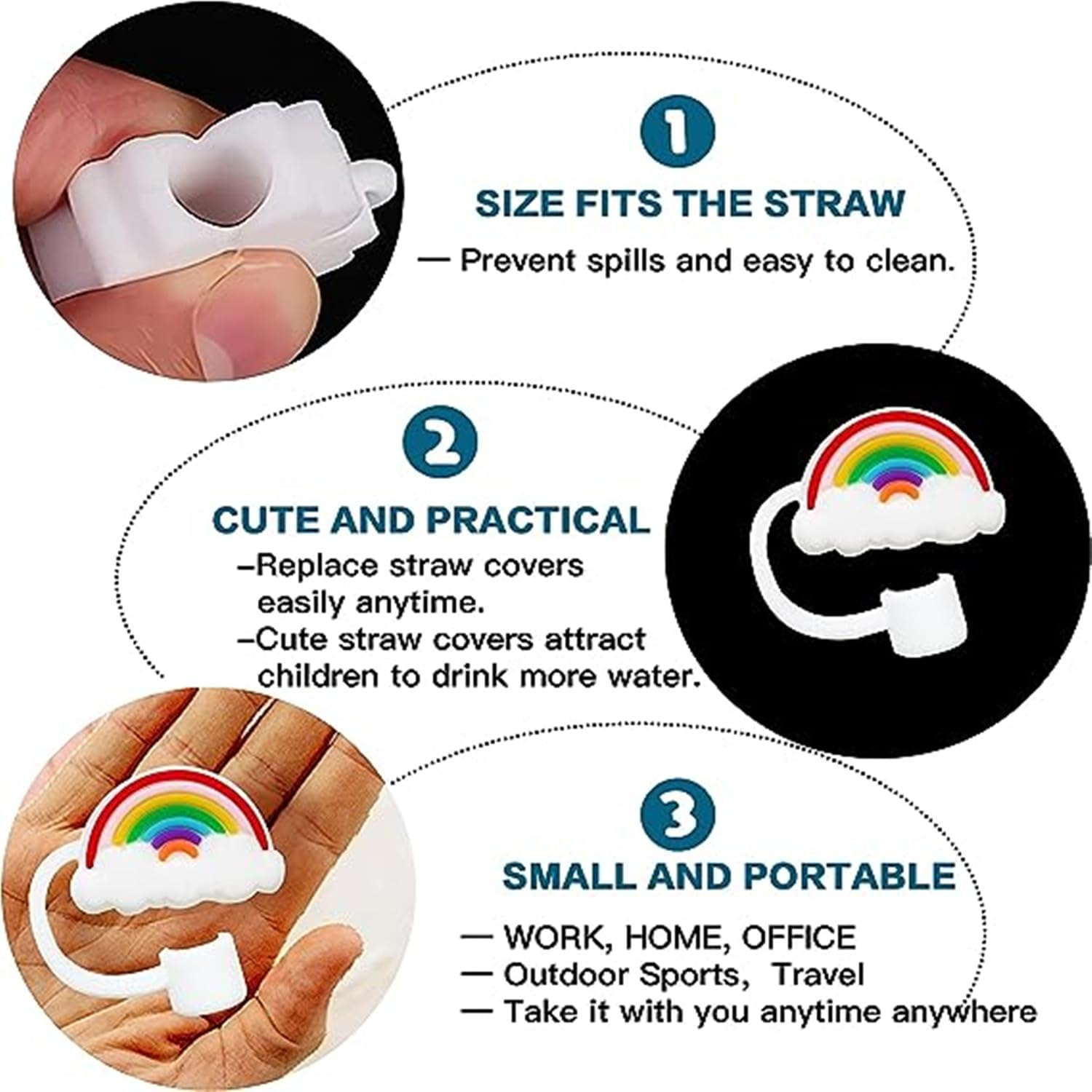 8 Pack Reusable Silicone Straw Covers - Dustproof & Splashproof, Cute Design Fits 8Mm/0.3In Straws, Bpa-Free Food-Grade Silicone, Eco-Friendly Straw Tips Protectors for Kids Adults, Dishwasher Safe image number 6