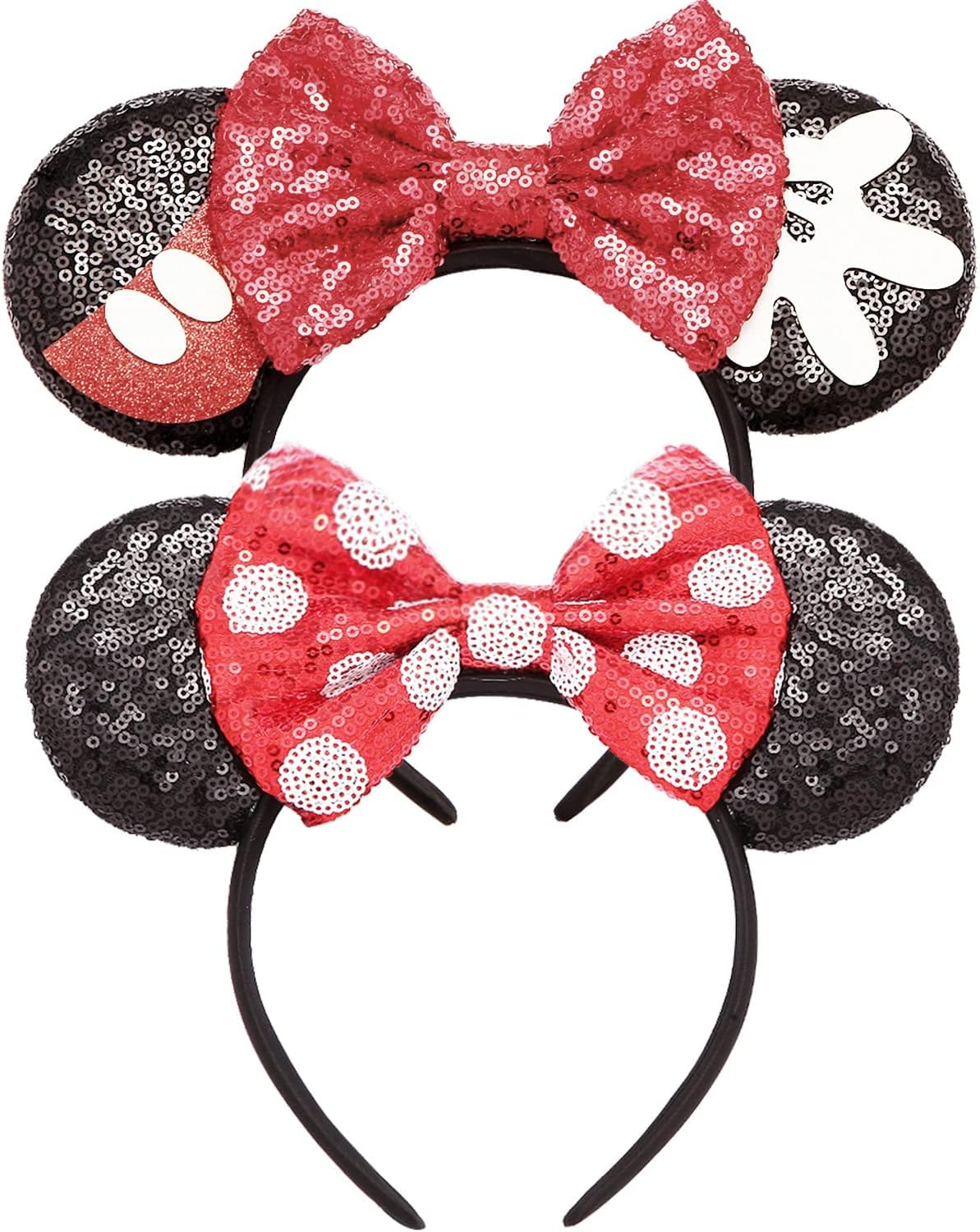 2 PCS Sequin Mouse Ears Bow Headbands for Kids Girls Women, Glitter Party Princess Decoration Cosplay Birthday Christmas Party (Blue+Pink)