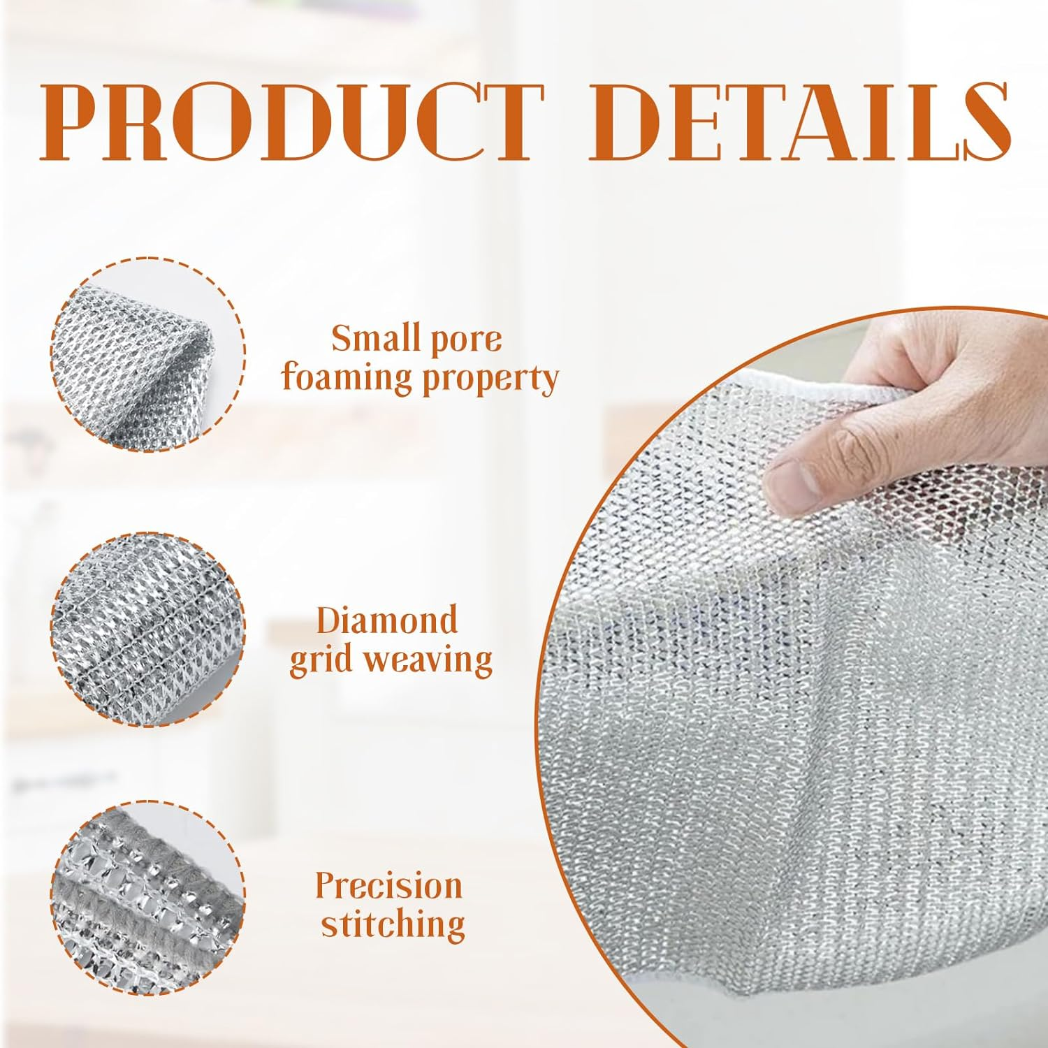 5Pcs Wire Miracle Cleaning Cloths for Wet and Dry, Reusable Non Scratch Wire Dishwashing Rags, for Effortlessly Removes Stubborn Stains from Dishes,Pots,Grills,Stoves image number 5