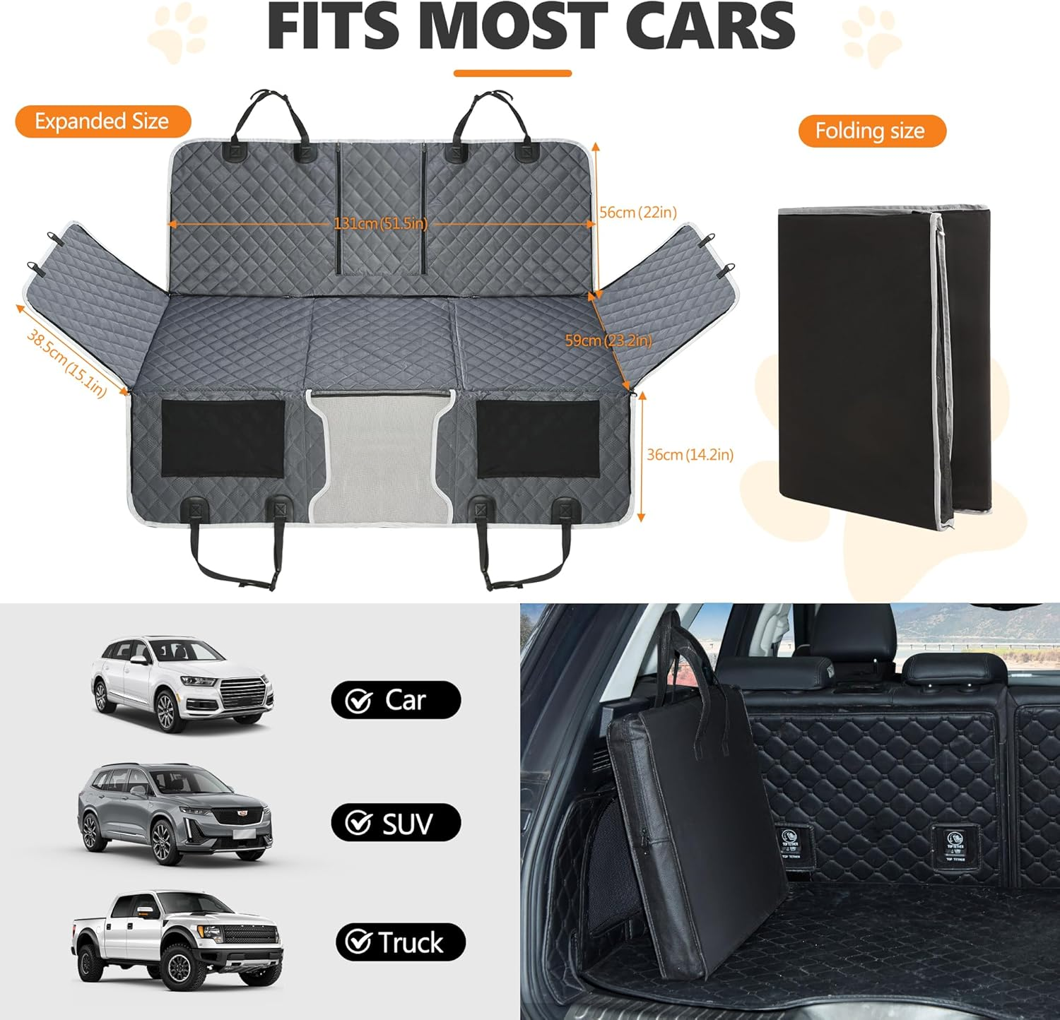 Back Seat Extender,Dog Car Seat Cover,Waterproof Pet Hammock Travel Bed,Durable Camping Air Mattress,Non Inflatable Car Bed Mattress Easy Clean for Car SUV Truck (Grey) - Black image number 6