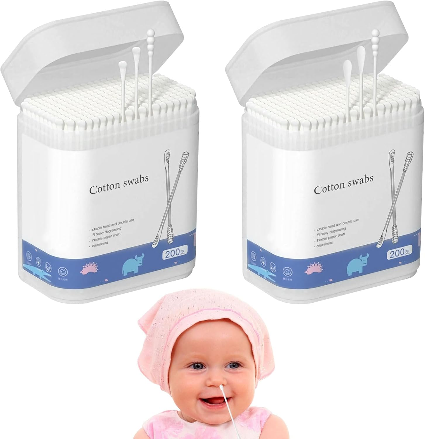Baby Cotton Buds, 400Pcs Premium Cotton Tips, Dual Head Cotton Swabs, 200Pcs Ear Spoons and 200Pcs Water Drop Tips Baby Buds, Kids Safety Swabs, Ideal for Ear Cleaning, Makeup, Beauty Care image number 5