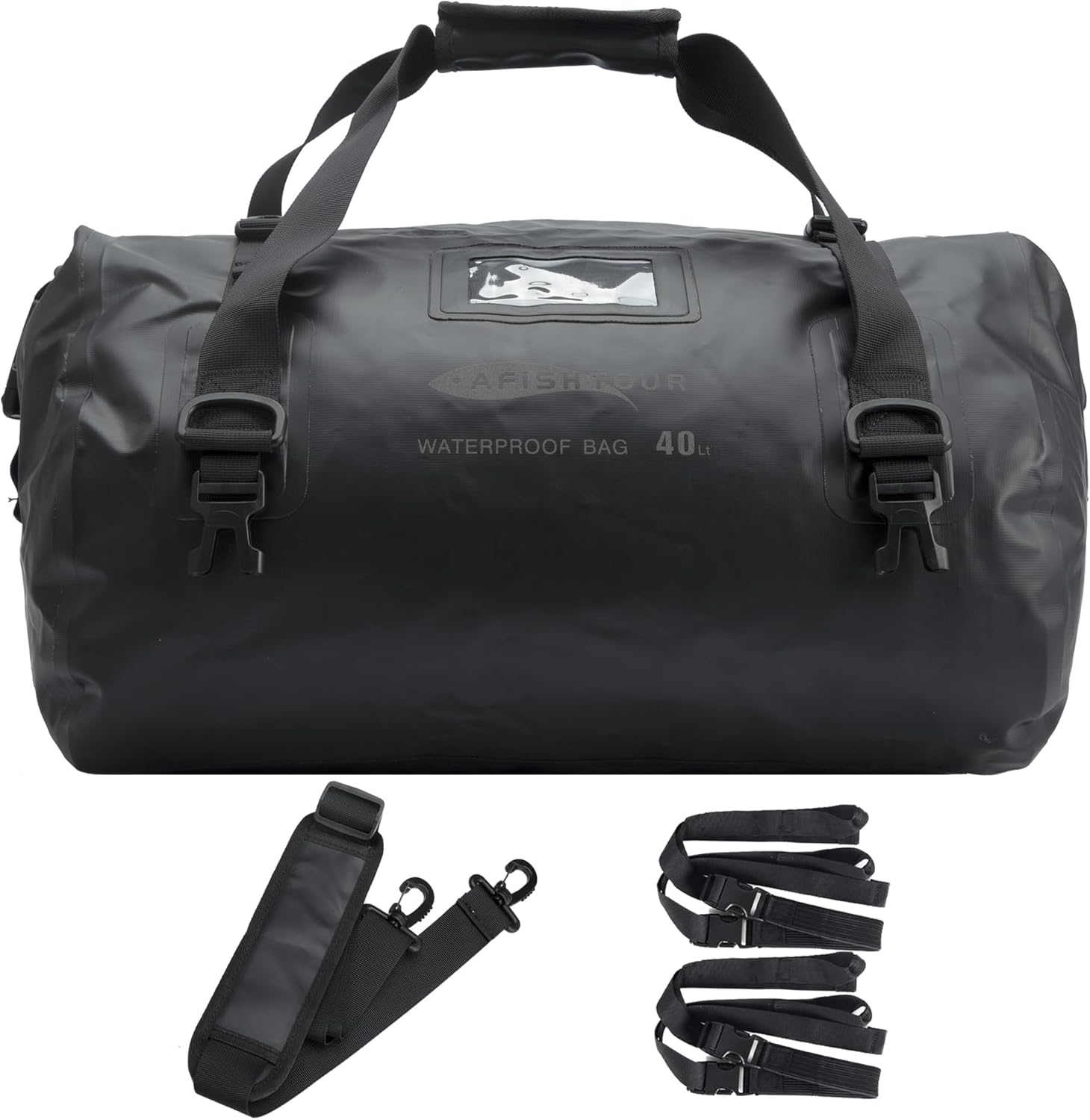 AFISHTOUR 40L Waterproof Motorcycle Duffel Bag - Motorcycle Luggage Tail Bag with Straps for Back Seat - Roll Top Dry Bag for Kayaking, Rafting, Boating, Camping, Travel, Beach (Black)