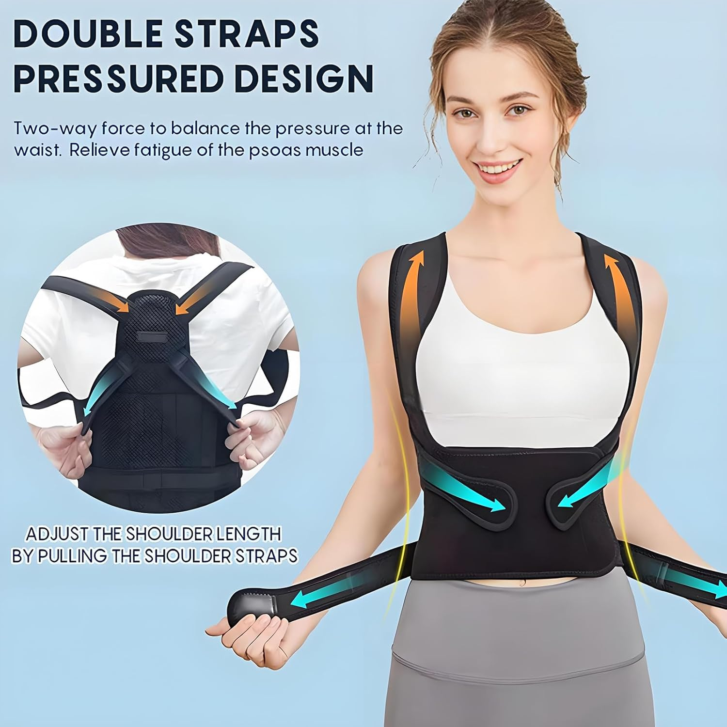Anberyoo Posture Corrector for Women Men, 2 in 1 Adjustable Back Braces and Lumbar Supports for Relieves Upper and Lower Back Pain, Lmprove Back Posture with Back Support, Breathable and Comfortable (M) image number 6