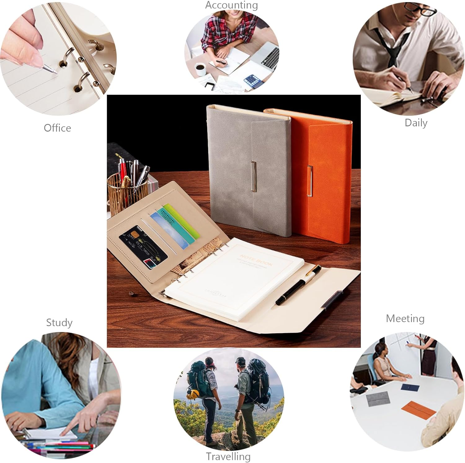 A5 PU Professional Notebook, 6.6 X 9 Inch, 6-Ring Binder Refillable Notebook with Magnetic Buckle, Ivory Paper 200 Sheets. (Sapphire Blue) image number 2