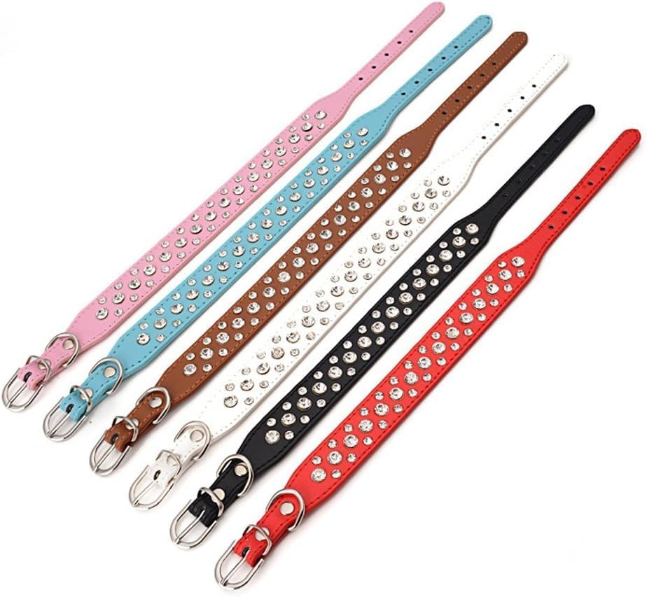 Rhinestone Leather Bling Crystal Pet Dog Cat Collars for Small Medium (White, M) image number 2