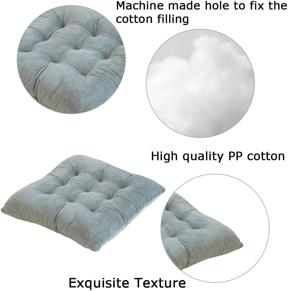 4-Pack Square Seat Cushions, Square Solid Color Thickened, Crystal Velvet Chair Cushions, Pillow Cushions with Ties, Suitable for Office Desks, Living Rooms, Tatami Mats (Silver Gray) image number 2