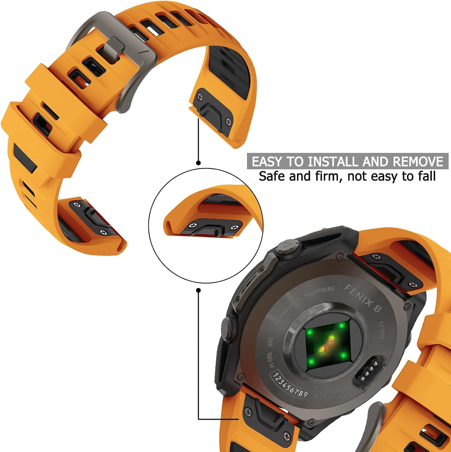 Haotop Sport Silicone Replacement Strap 22Mm Compatible for Garmin Fenix 8/Fenix 7/Fenix 6/Fenix 6 Pro/Fenix 5/Fenix 5 Plus/Forerunner 955/Forerunner 945/Forerunner 935/Approach S60 (Black/Orange) image number 2