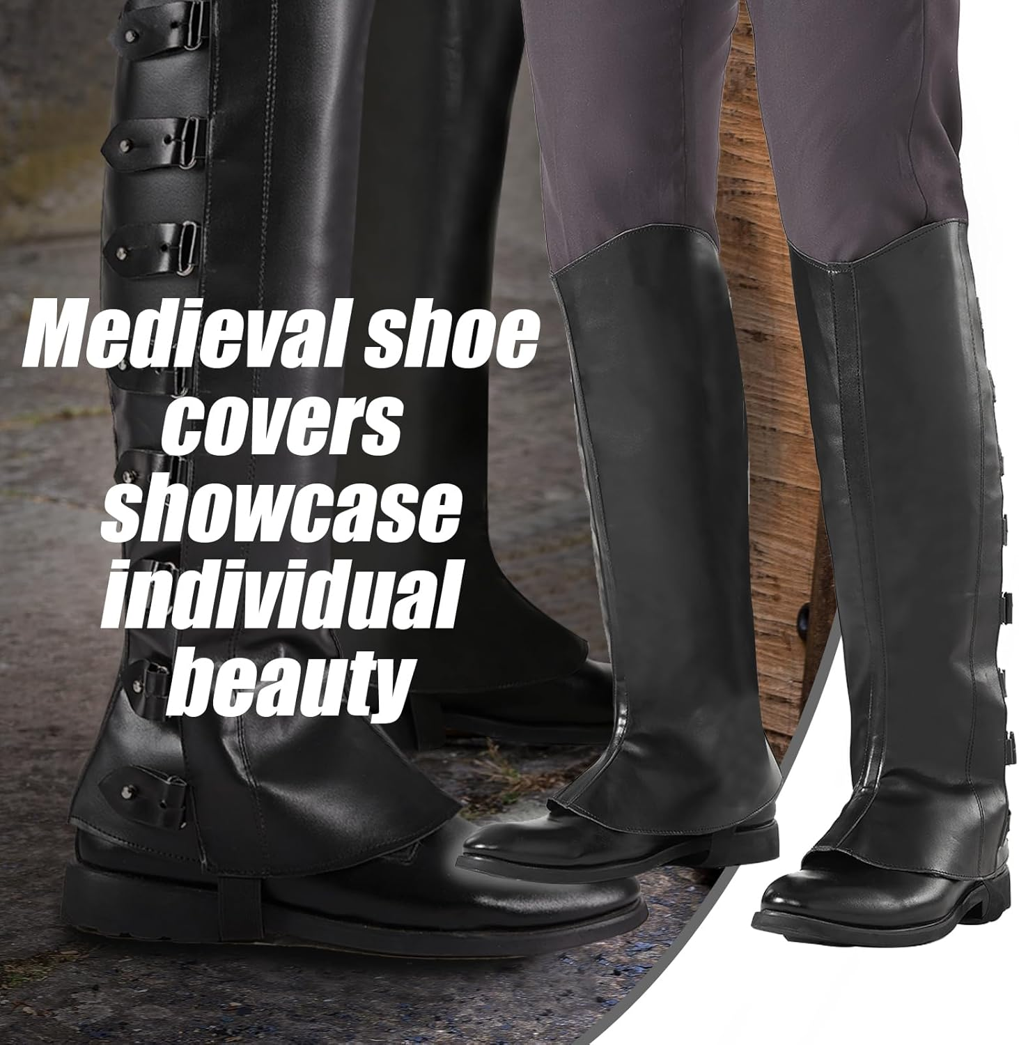 Pirate Boot Covers - Faux Leather Steampunk Renaissance Costume Boot Tops Knight Warrior Cosplay