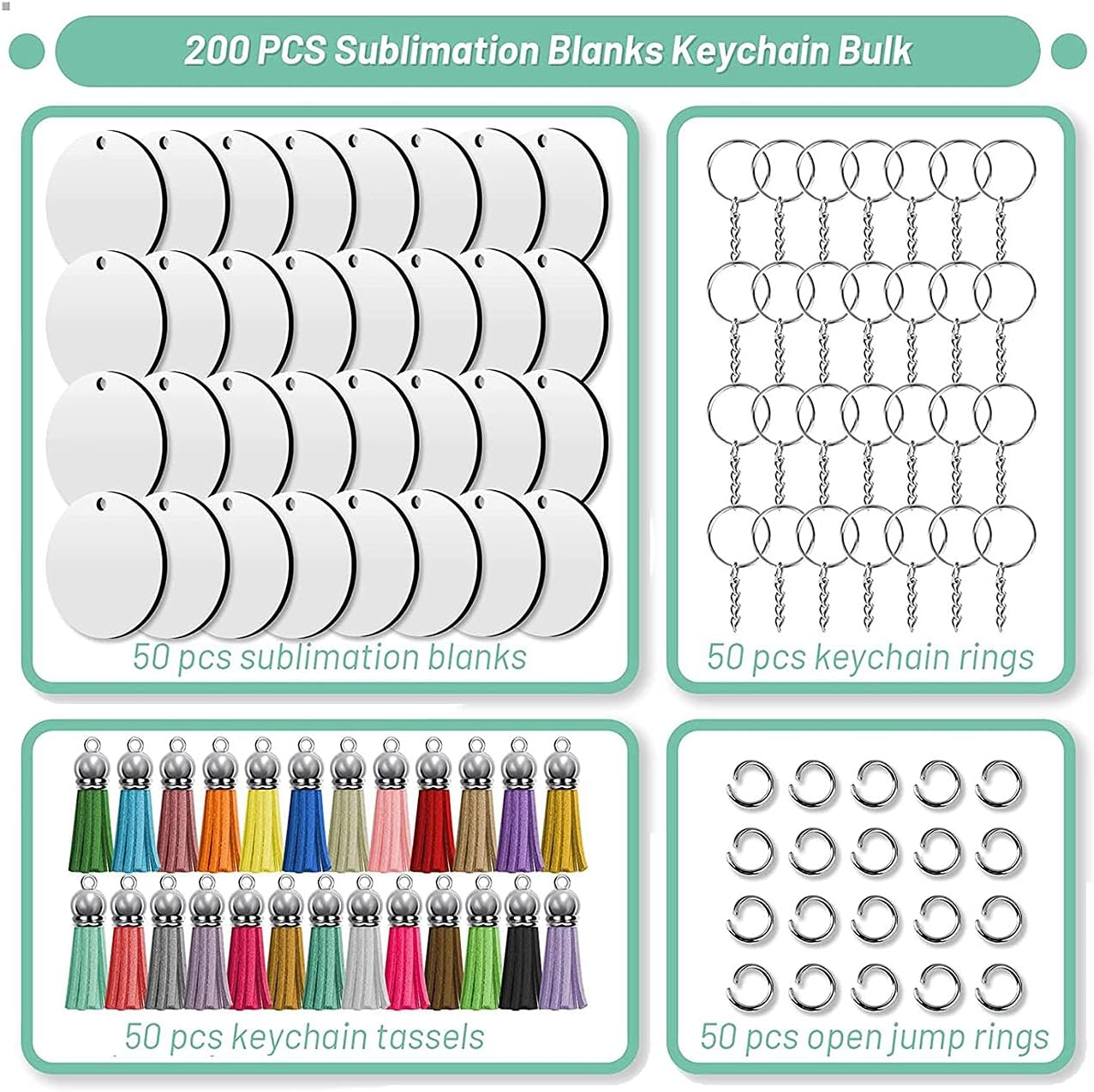 Sublimation Blanks Keychains,200 PCS 2Inch round Sublimation Blanks Keychain Circle with Tassels,For DIY