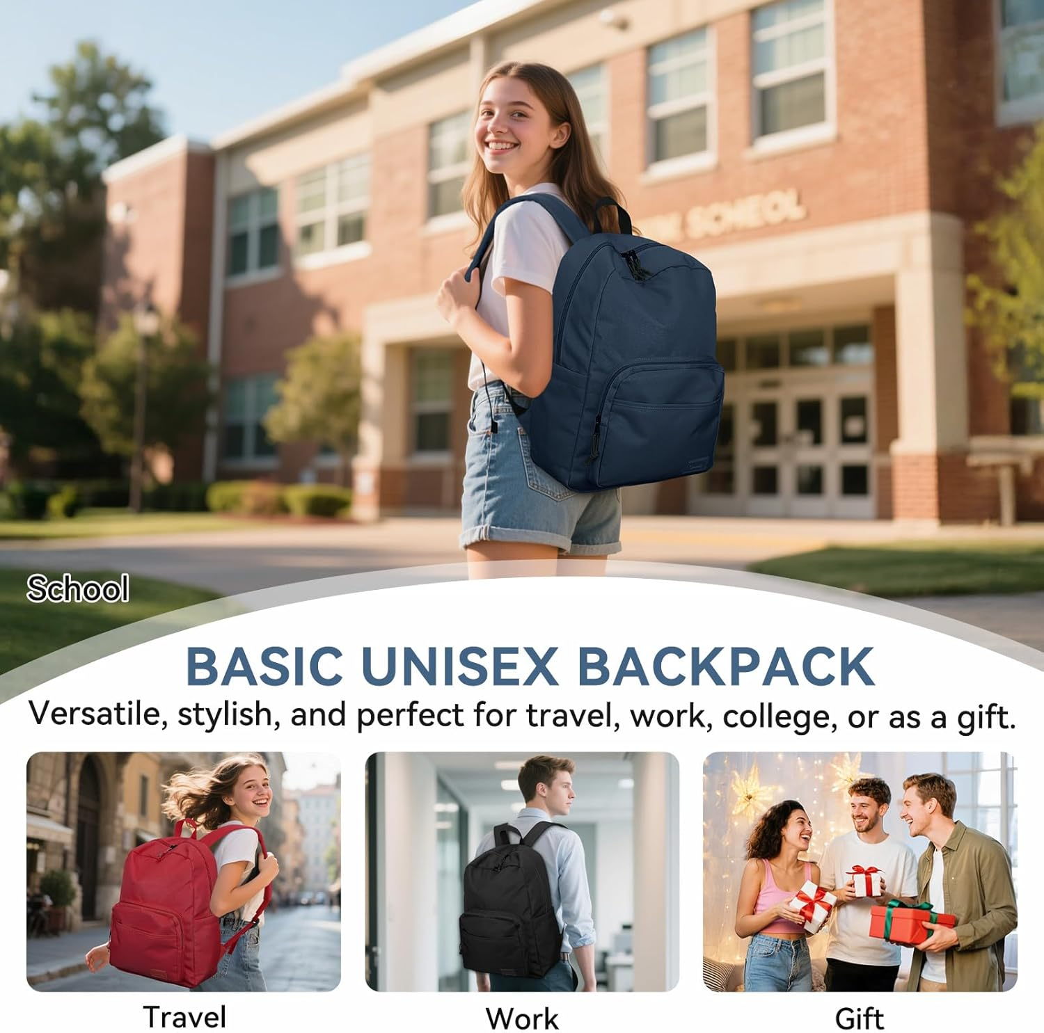 VASCHY Backpack for Men Women, Water Resistant Lightweight Classic School Backpack for Kids/Teens Casual Travel Daypack for Sports Hiking - Blue Galaxy image number 4