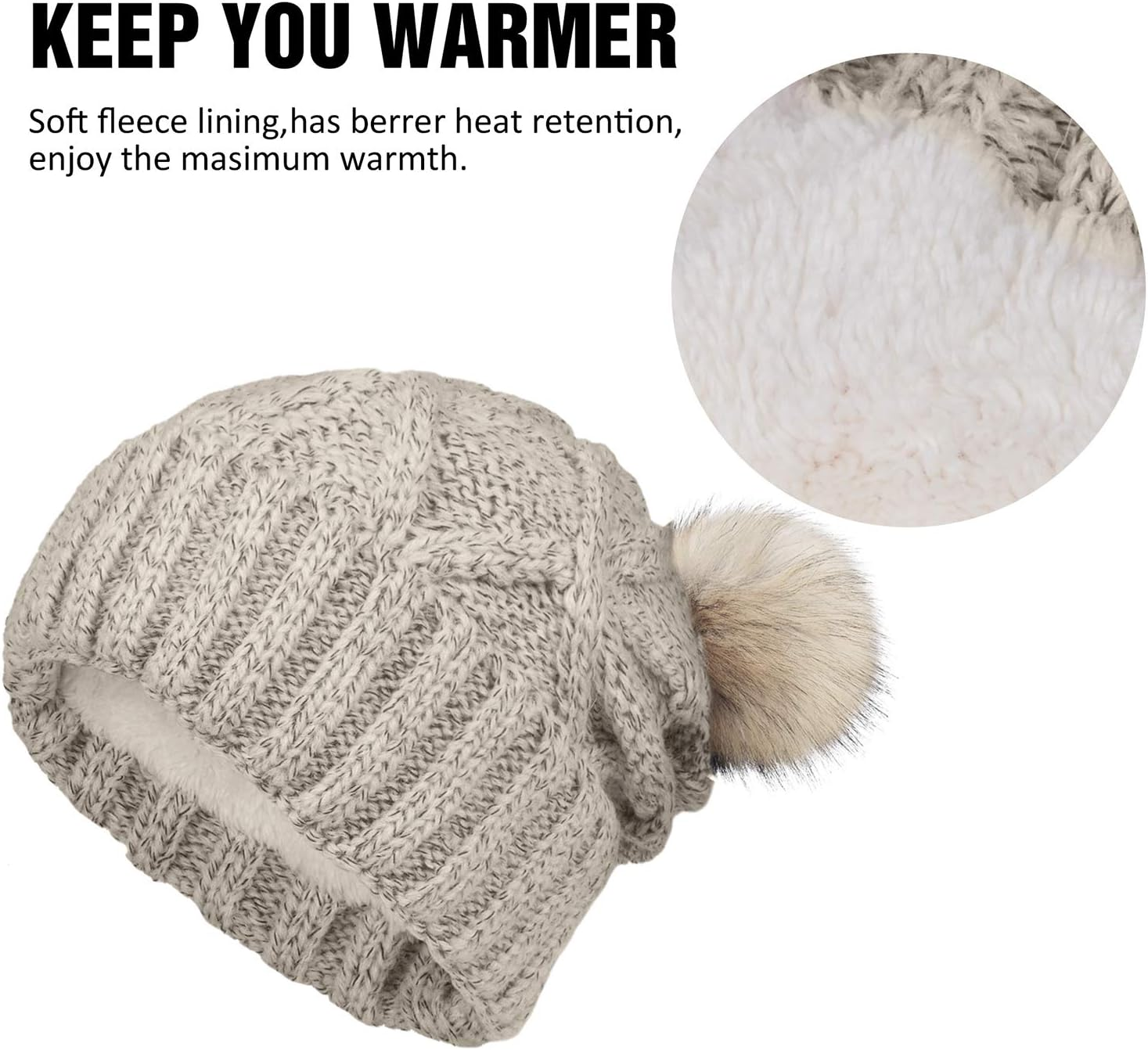 Chalier 2 Pieces Winter Beanie Hat Scarf Set Warm Thick Knit Hat Beanie Skull Caps Scarfs for Women Men Gifts - A-Black image number 5