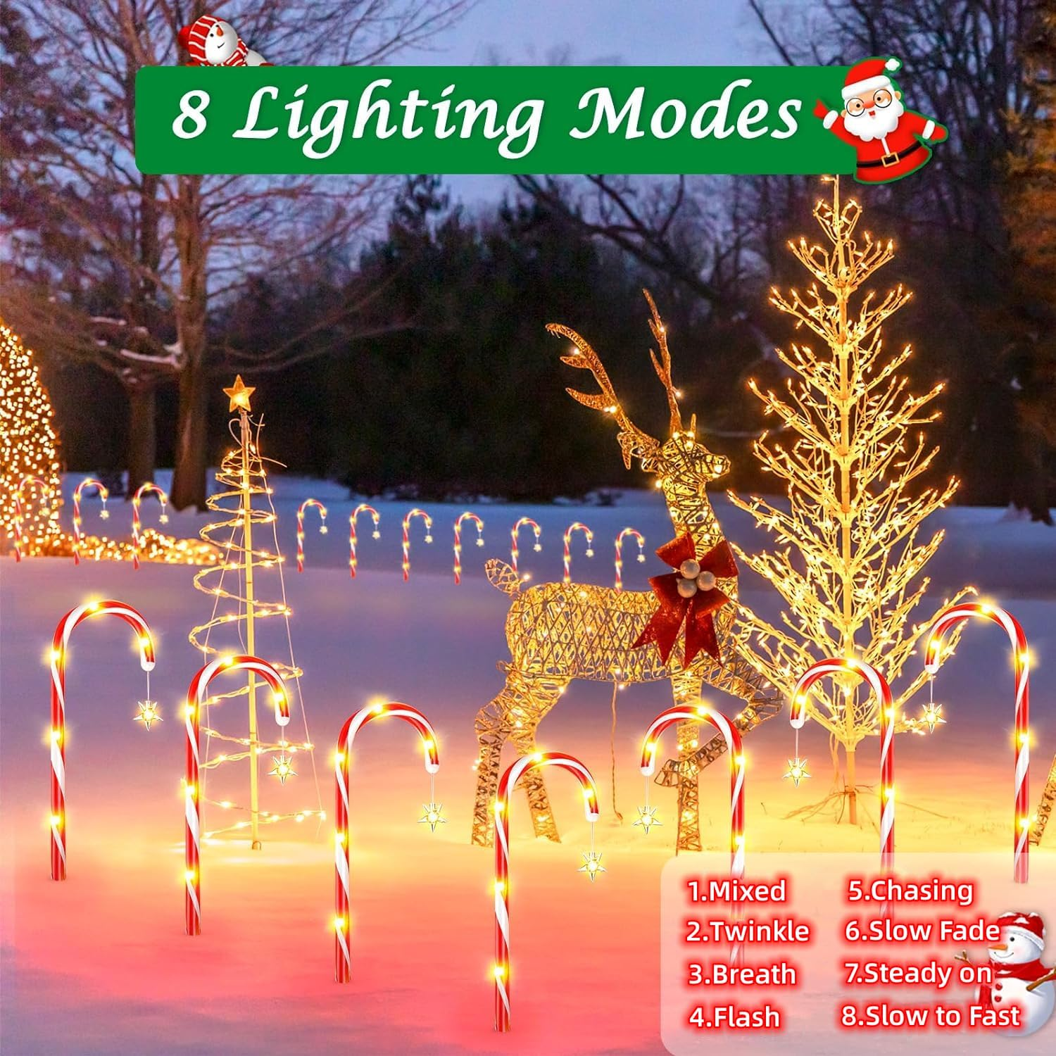 YUTONG 12 Pack Christmas Decorations Outdoor Solar Candy Cane Lights, Upgraded Solar Pathway Markers Lights with Star,8Modes Outdoor Christmas Decorations for Walkway, Garden, Lawn, Yard (12) image number 4