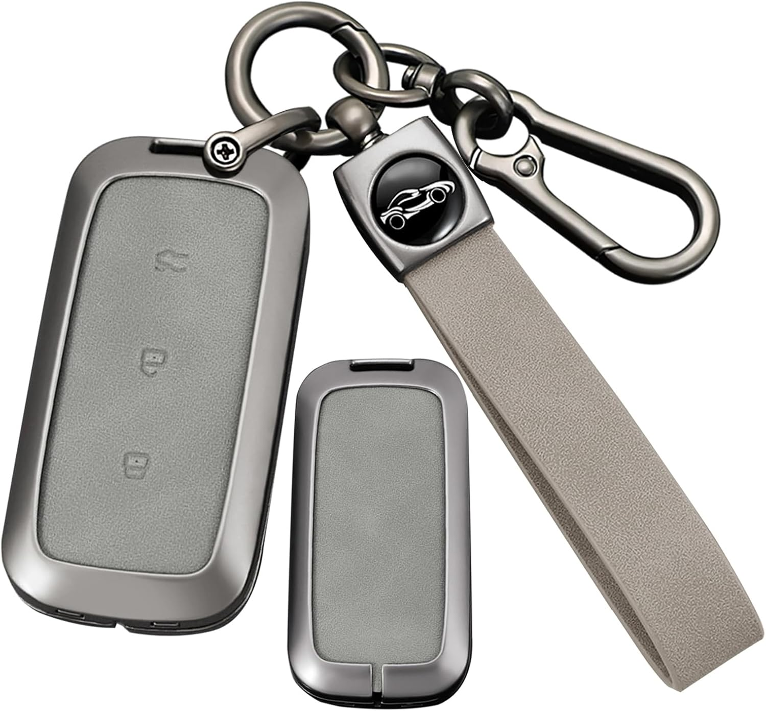 Ontto Car Key Fob Cover Case Fit for Geely EX5 Galaxy L6 L7 E8 E5 Proton E.Mas 7 2026 2025 2024 Smart Key Holder Metal Leather Shell Keyring Car Styling Accessories 3 Buttons Short Keychain-Brown