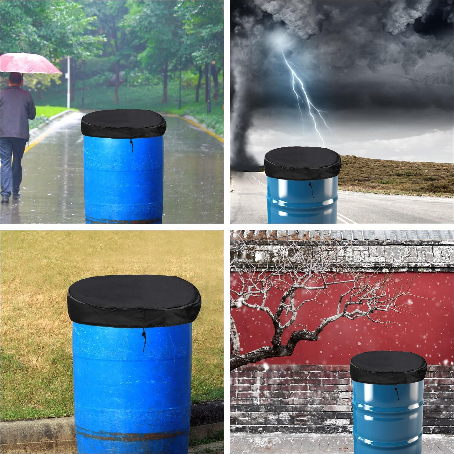 3Pcs 55 Gallon Drum Cover, Waterproof Trash Can Covers Outdoor Stretchable 55 Gallon Barrel Lid Oxford Fabric with PU Coating Rain Barrel Cover with Drawstring image number 3