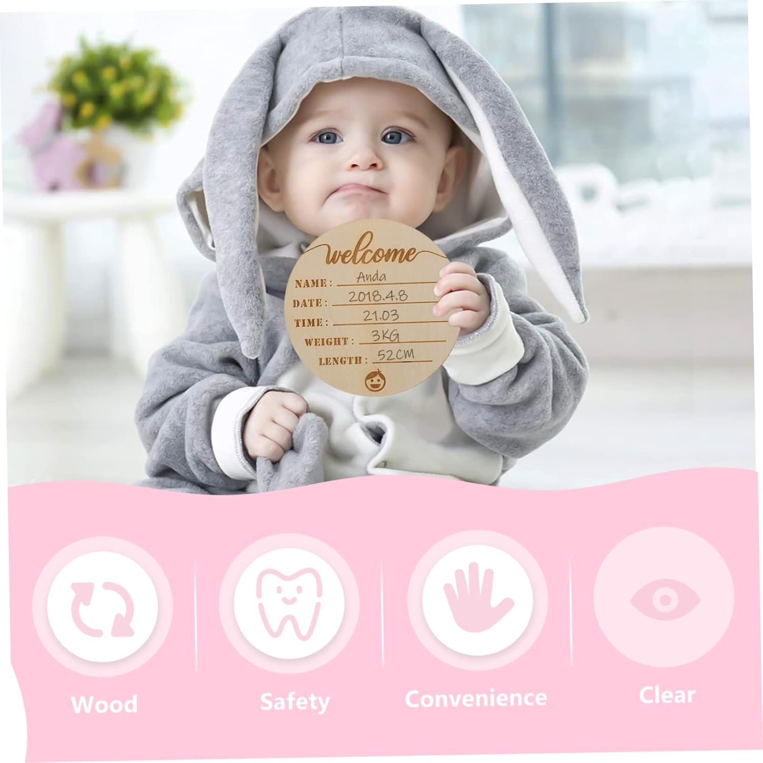 HANABASS 6Pcs Wooden Name Signs Milestone Cards for Newborn Photography Safe Durable Announcement Props for Boys Monthly Growth Documentations image number 3