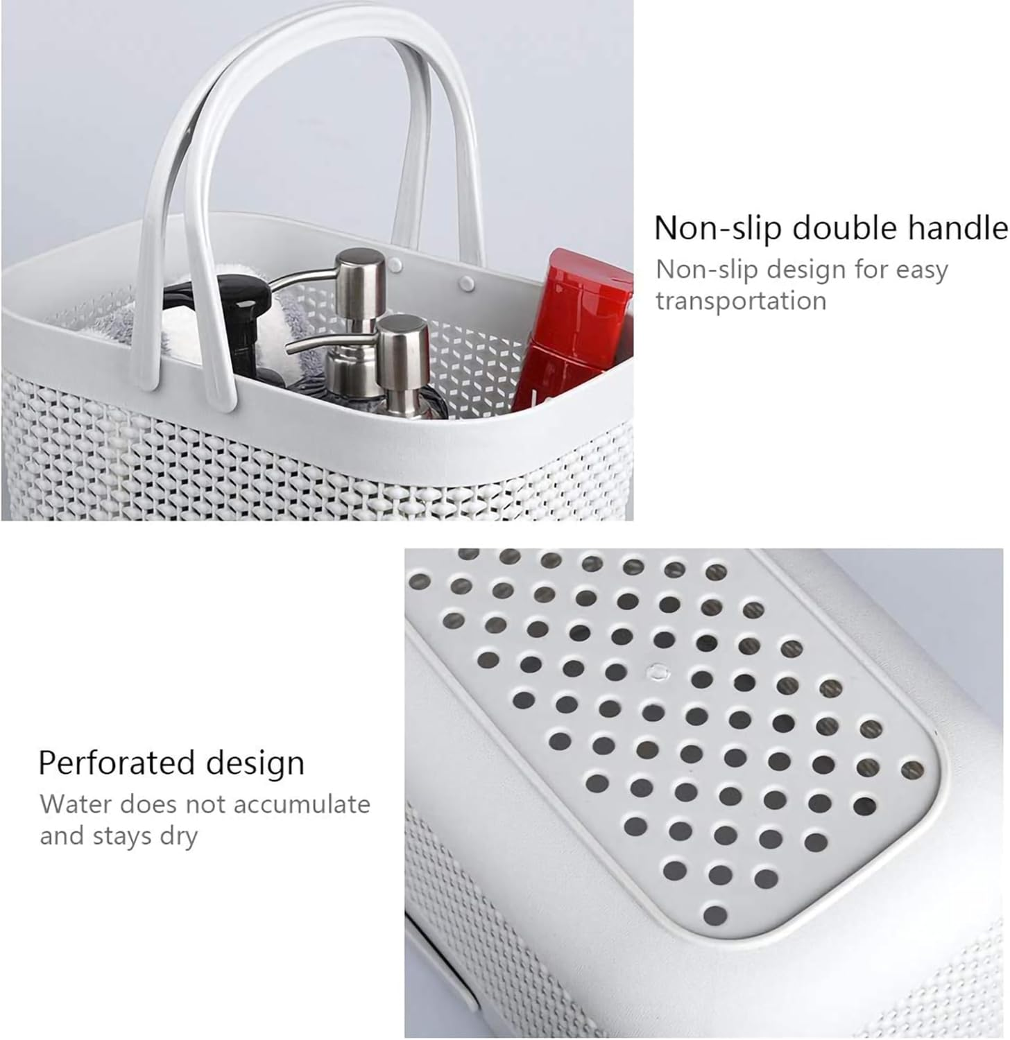 NDBOX 2Pcs Bathroom Storage Basket with Handles | Cleaning Caddy | Plastic Shower Storage | Shelf Organisers Basket | Multipurpose Cleaning Storage Caddy image number 4
