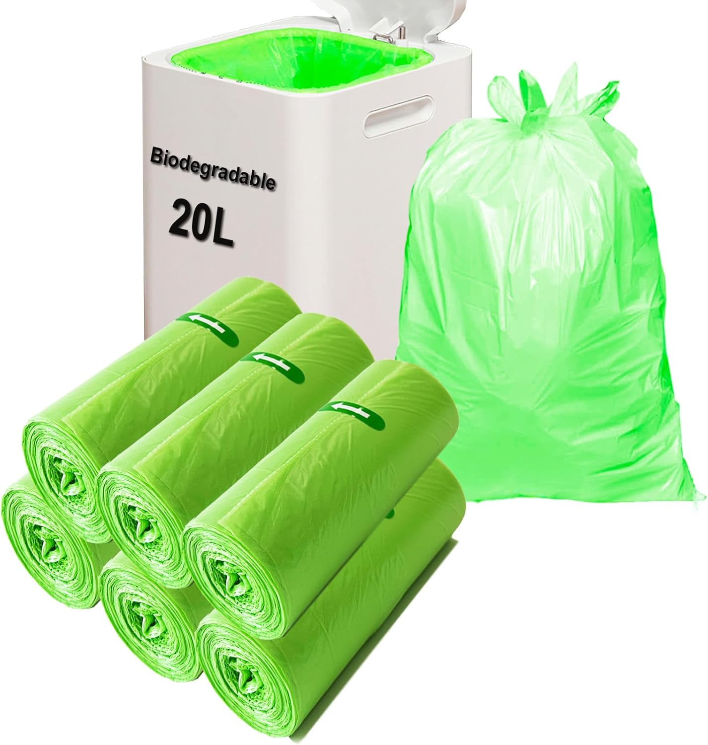 Biodegradable Bin Bags Liner 120 Counts, 10L Food Waste Bags Trash Bags Small, 10 Litre Compostable Compost Caddy Liners, Recycled Degradable Rubbish Garbage Bags for Kitchen Office, Green, 45 X 50Cm