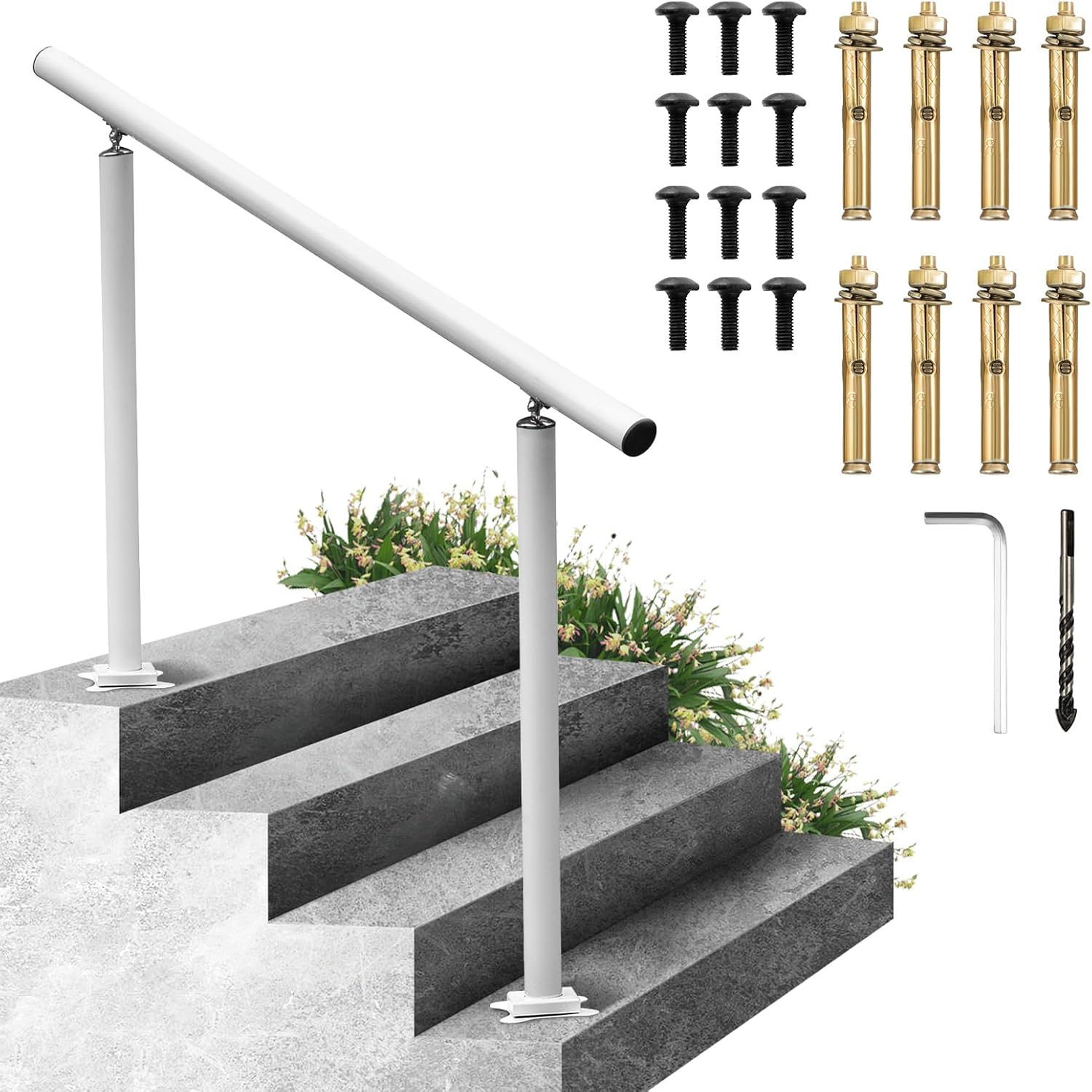 Vevor Outdoor Stair Railing Kit, 4 FT Handrails 45295 Steps, Adjustable Angle White Aluminum Stair Hand Rail for the Elderly, Handrails for Outdoor Steps - Amazon.Com image number 3